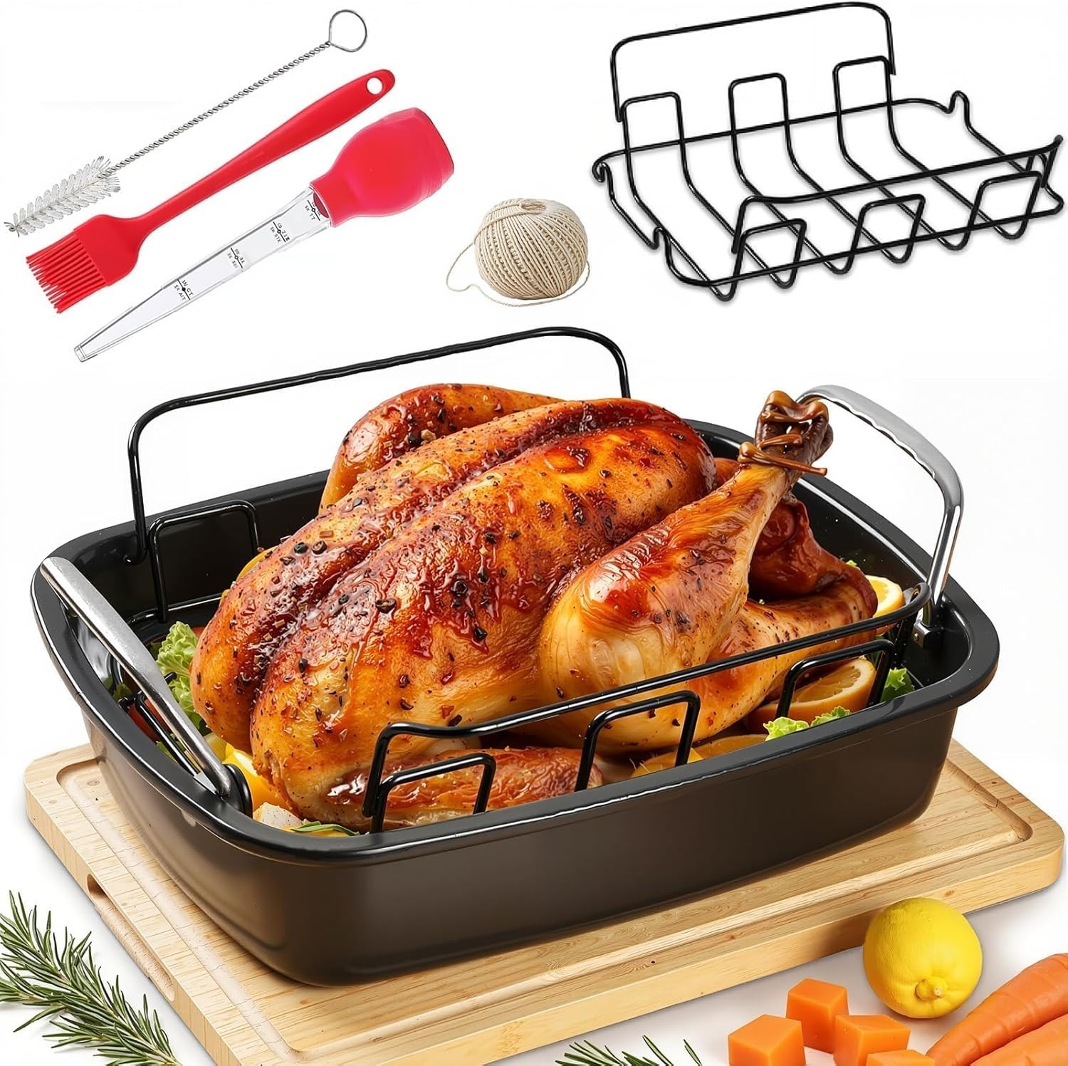 Large Nonstick Roasting Pan Set with Rack – Dark Grey