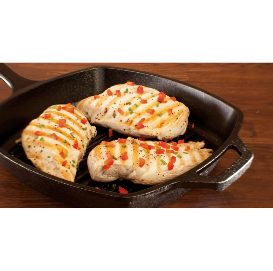 CAST IRON GRILL PAN Lodge Pre Seasoned Steak Bacon Grilling Square Skillet 10.5″