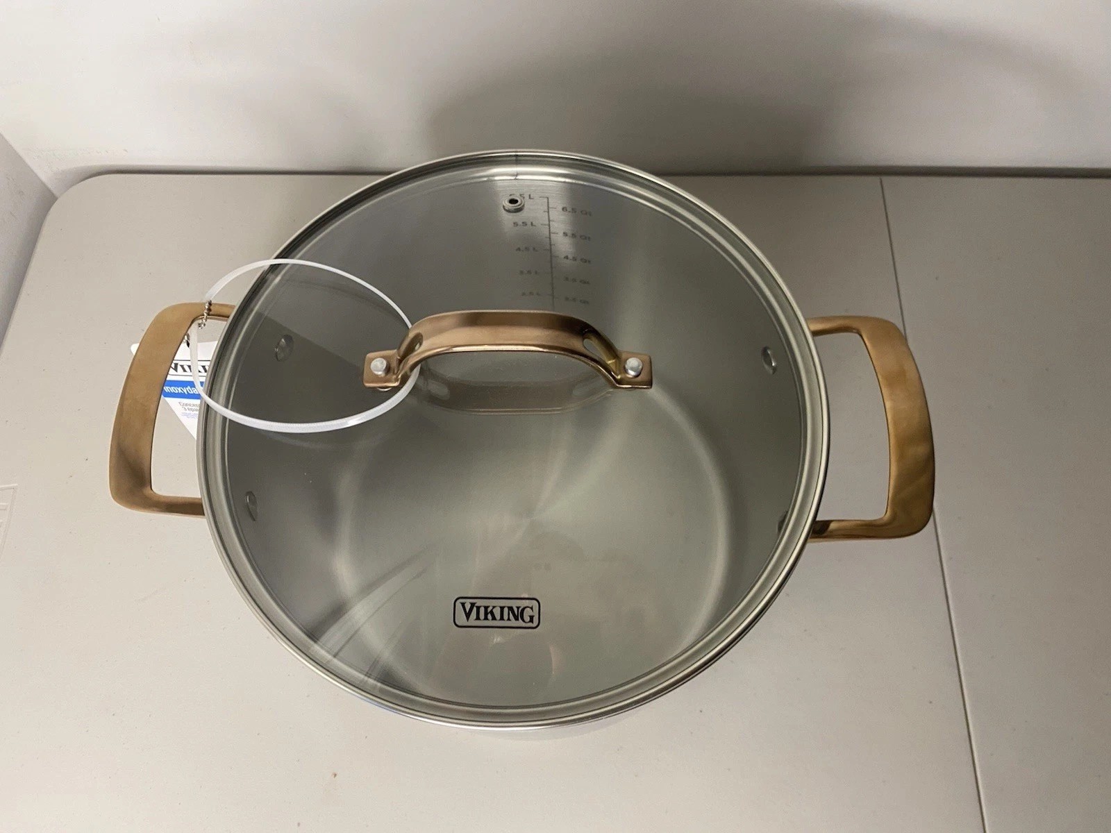 Viking Copper Handle 3-Ply Stainless Steel 8 quart Stock Pot and Glass Lid – NWT