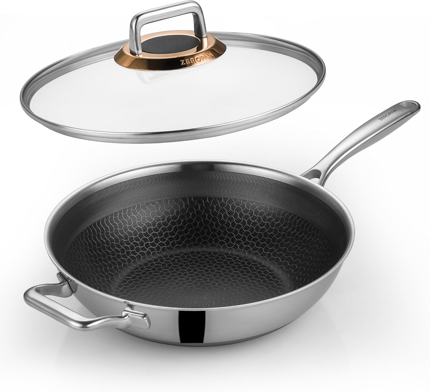 Hybrid 12-Inch Wok with Lid,Nonstick Stainless Steel Woks & Stir-fry pans,Wok