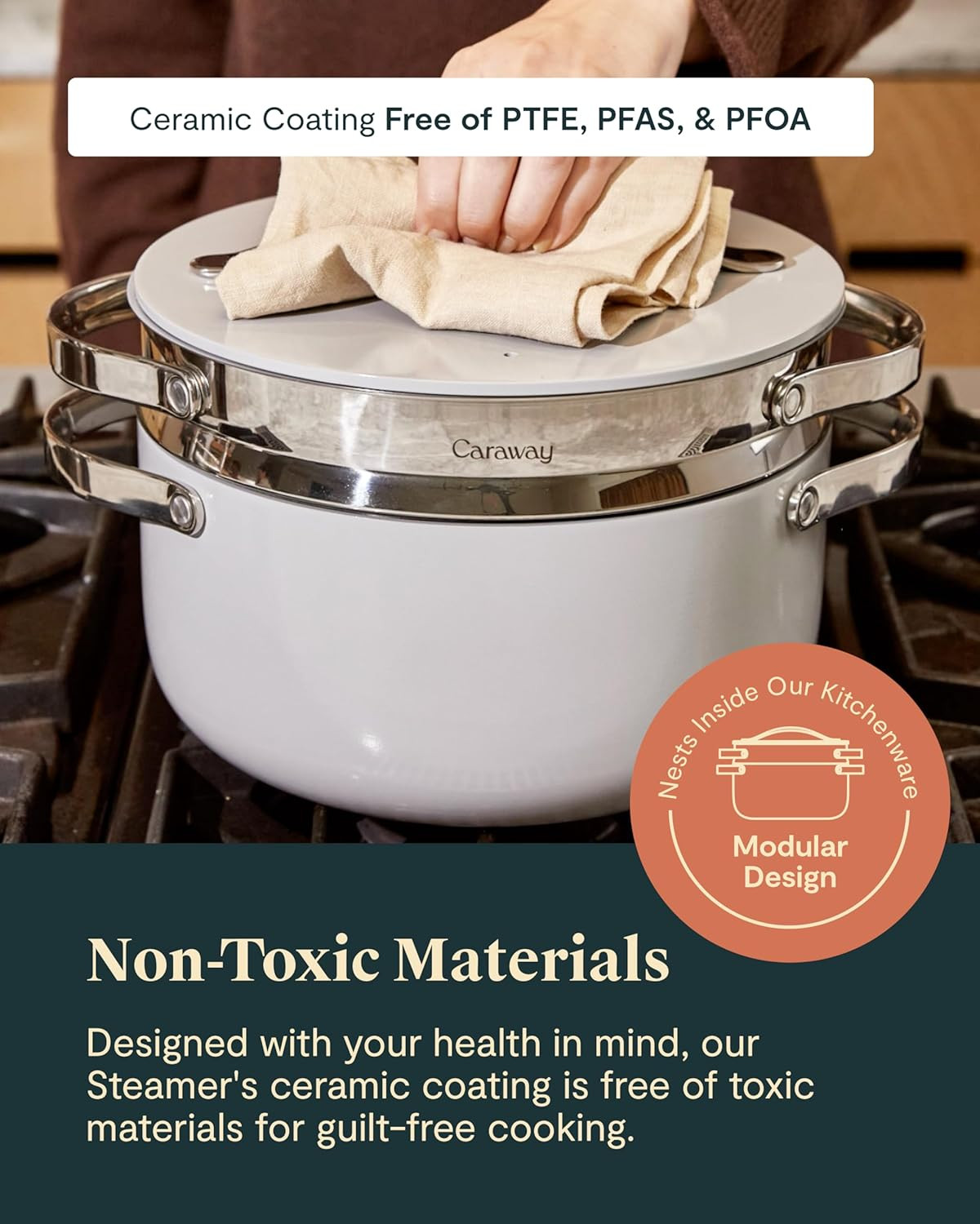 Large Stainless Steel Steamer with Handles – Non Stick & Non Toxic Coating