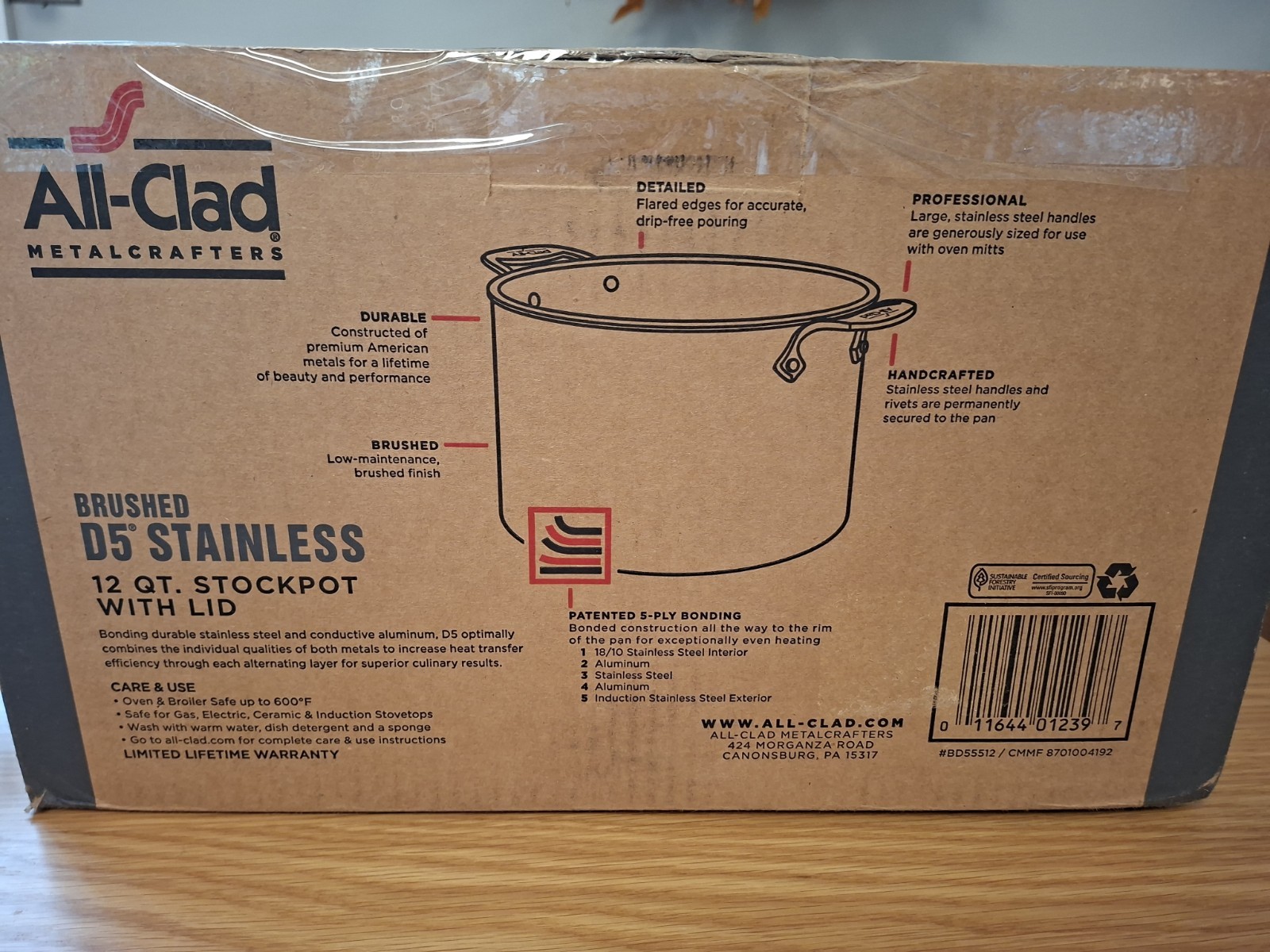 All Clad BD5 #5512 Brushed Stainless Steel 5Ply 12 QT stock Pot Retail $515!