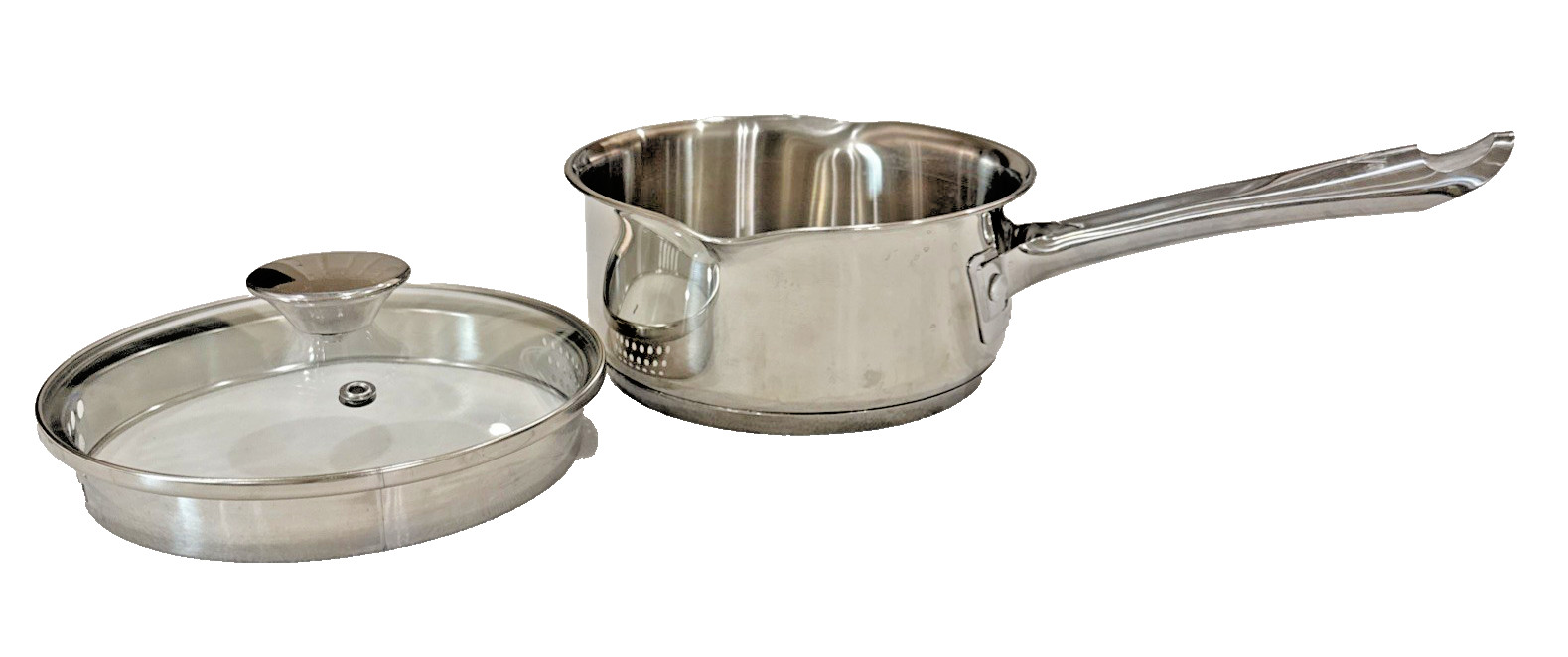 WEAREVER Stainless 1.5 Qt Double Spout/Strainer in Lid Sauce Pan Quality Pot