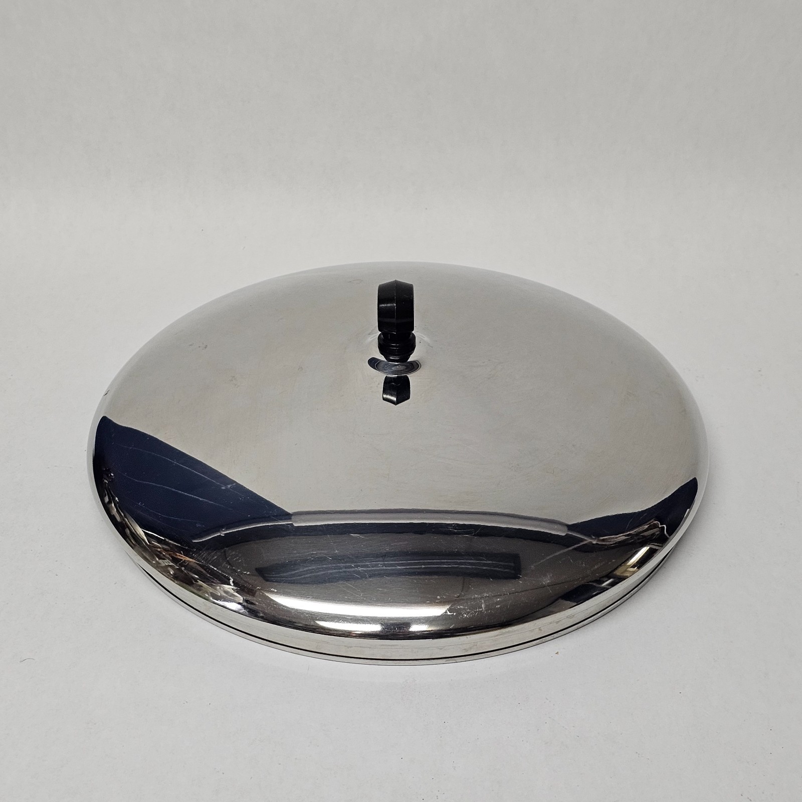 12″ Metal Skillet Lid Pot Pan Replacement Silver Chrome Black Knob Handle