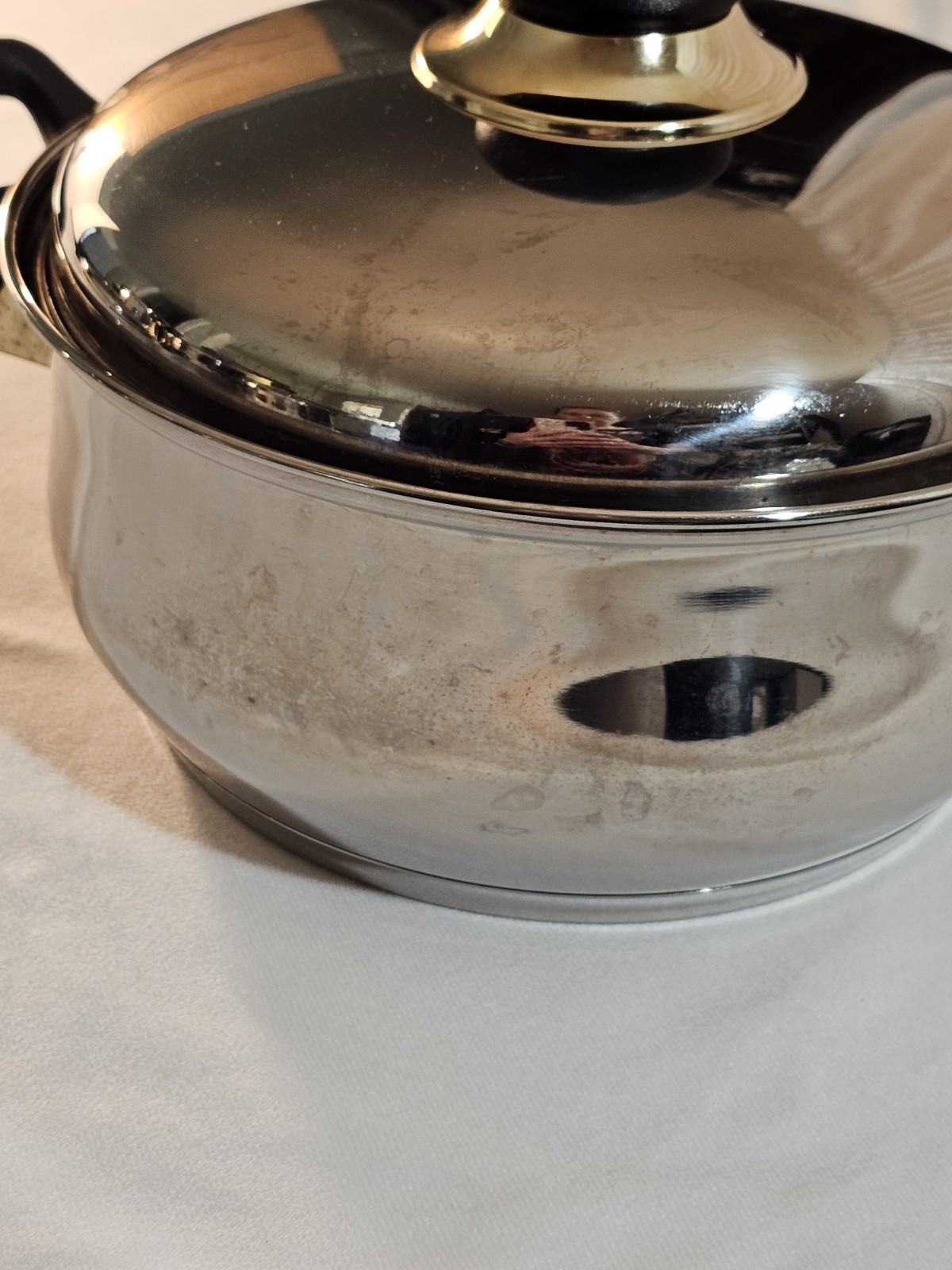 Vtg Cook Well High-quality Stainless Steel Pots & Pans W/Gold Plating -Set Of 11