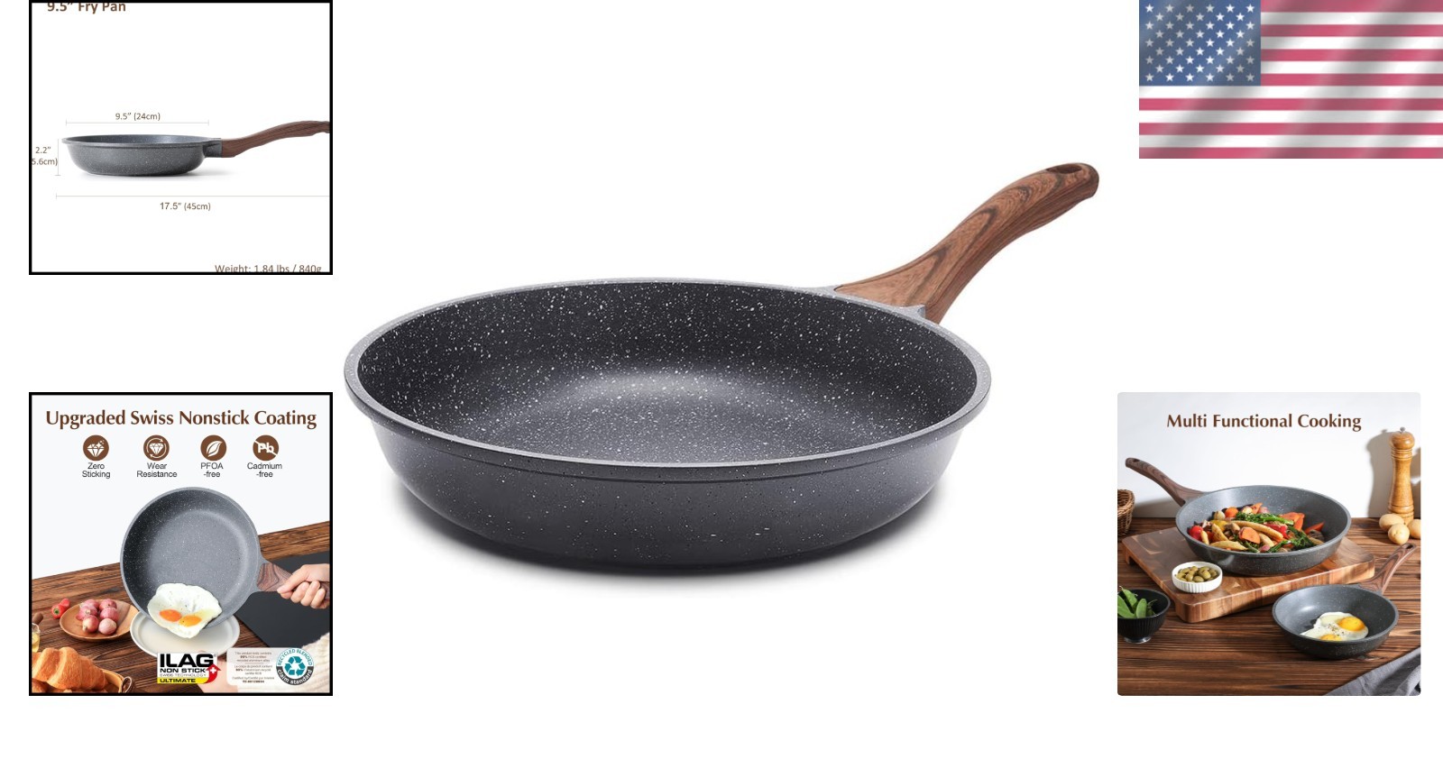 Stylish 9.5 Inch Nonstick Omelette Pan – Swiss Coating, All Stove Compatible