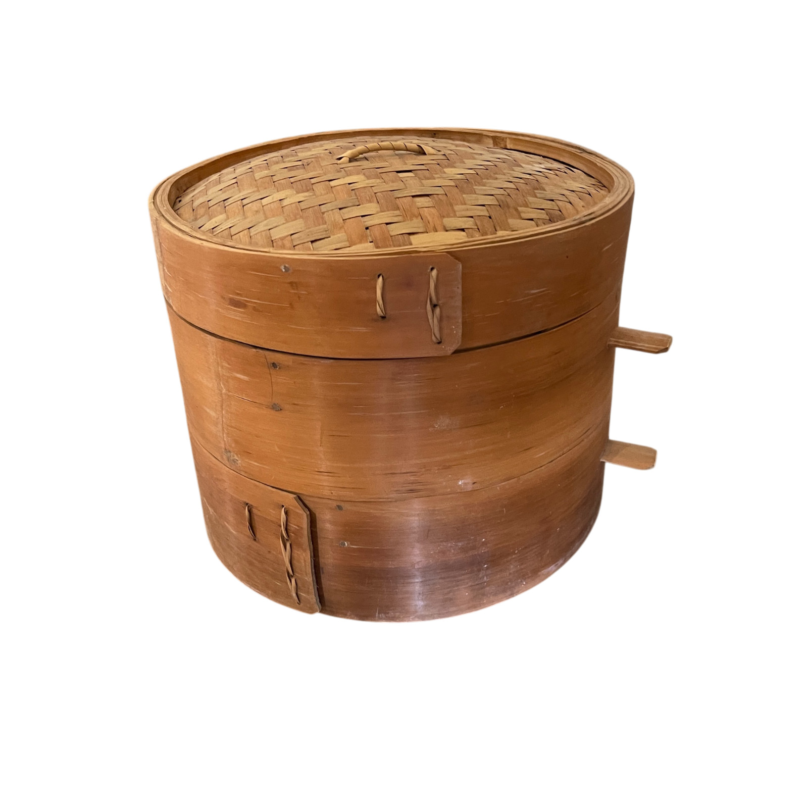 Vintage 3 Tier Bamboo Steamer Basket 13” Round w Lid Asian Kitchen