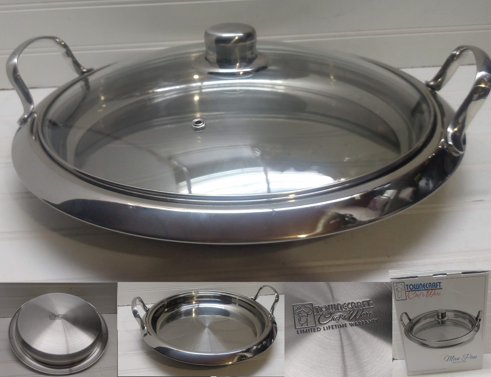 Chef’s Ware Townecraft 12″ Skillet Stainless Frying Pan Serving Dish & Glass Lid