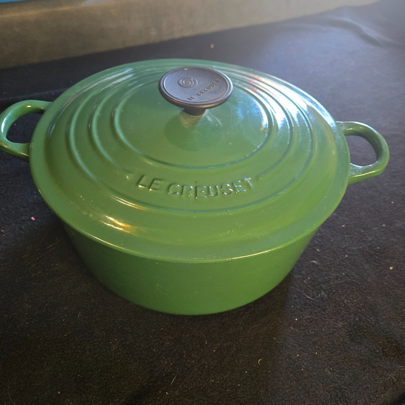 VTG FRANCE LE CREUSET #24 GREEN ENAMELED CAST IRON STOCK POT DUTCH OVEN