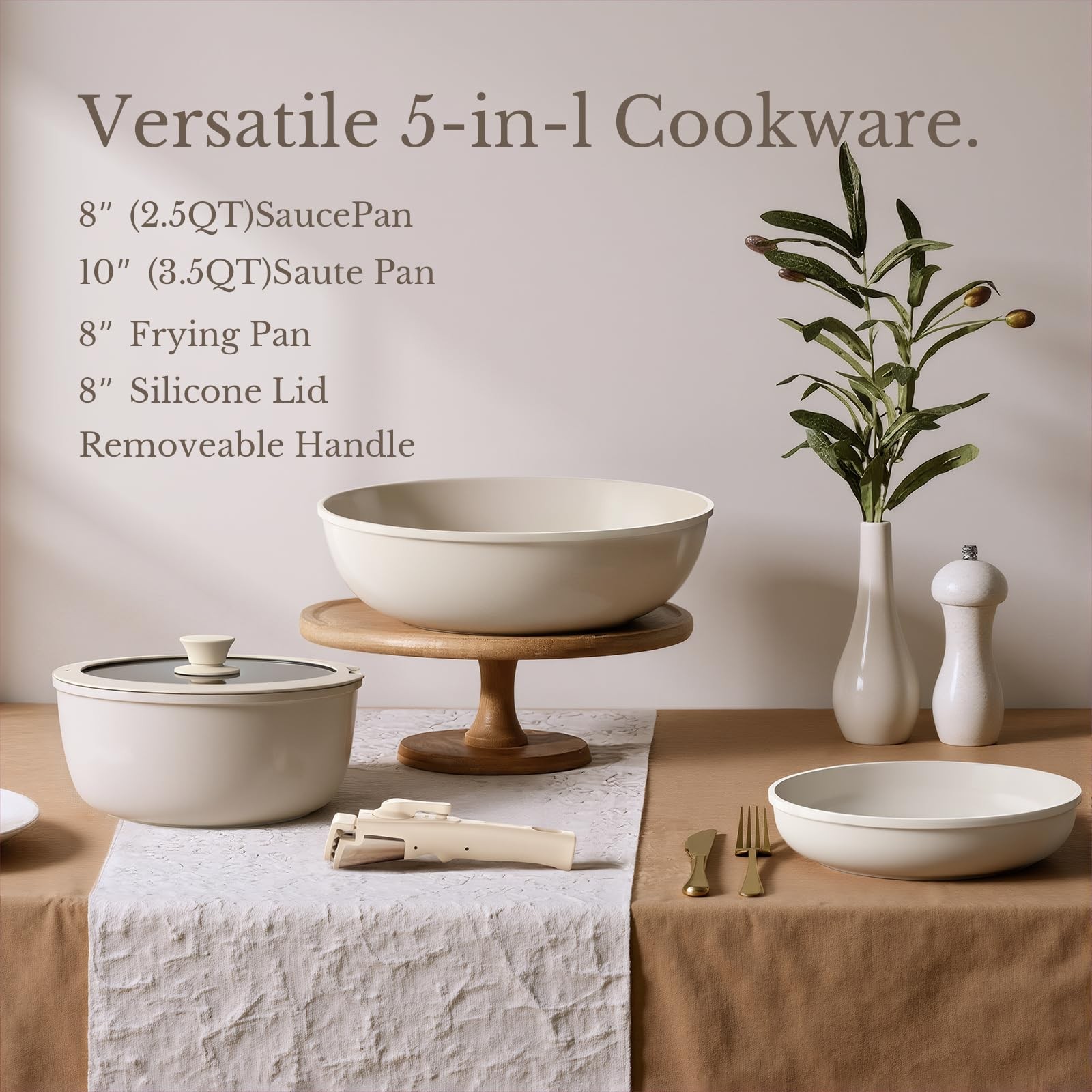 Pots and Pans Set Non Stick, Ceramic Cookware Set Detachable Handle, RV Campi…