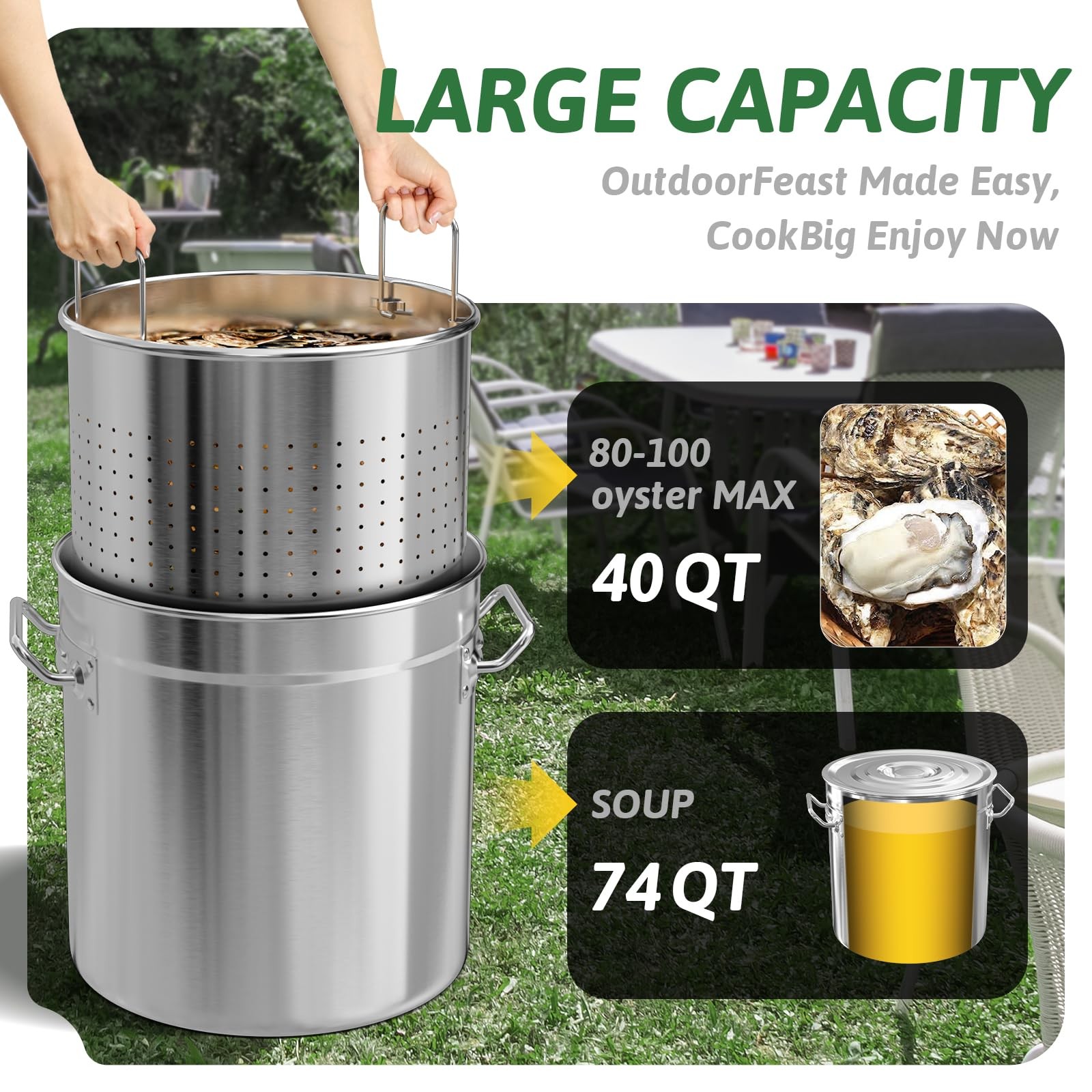 74-Quart Stainless Steel Seafood Boil Pot Lid,Crab, Lobster, Shrimp Boil Stock