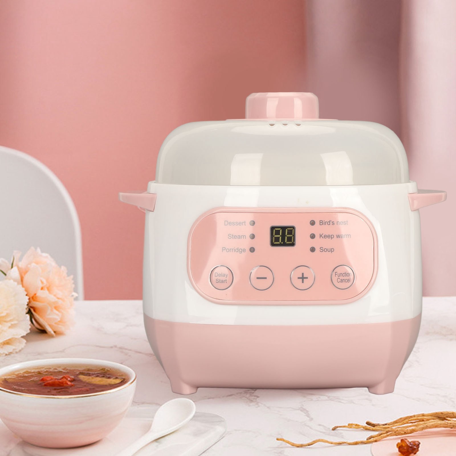 200W 1L Electric Stew Pot with Ceramic Interior Pot Slow Cooker Pot with Lid