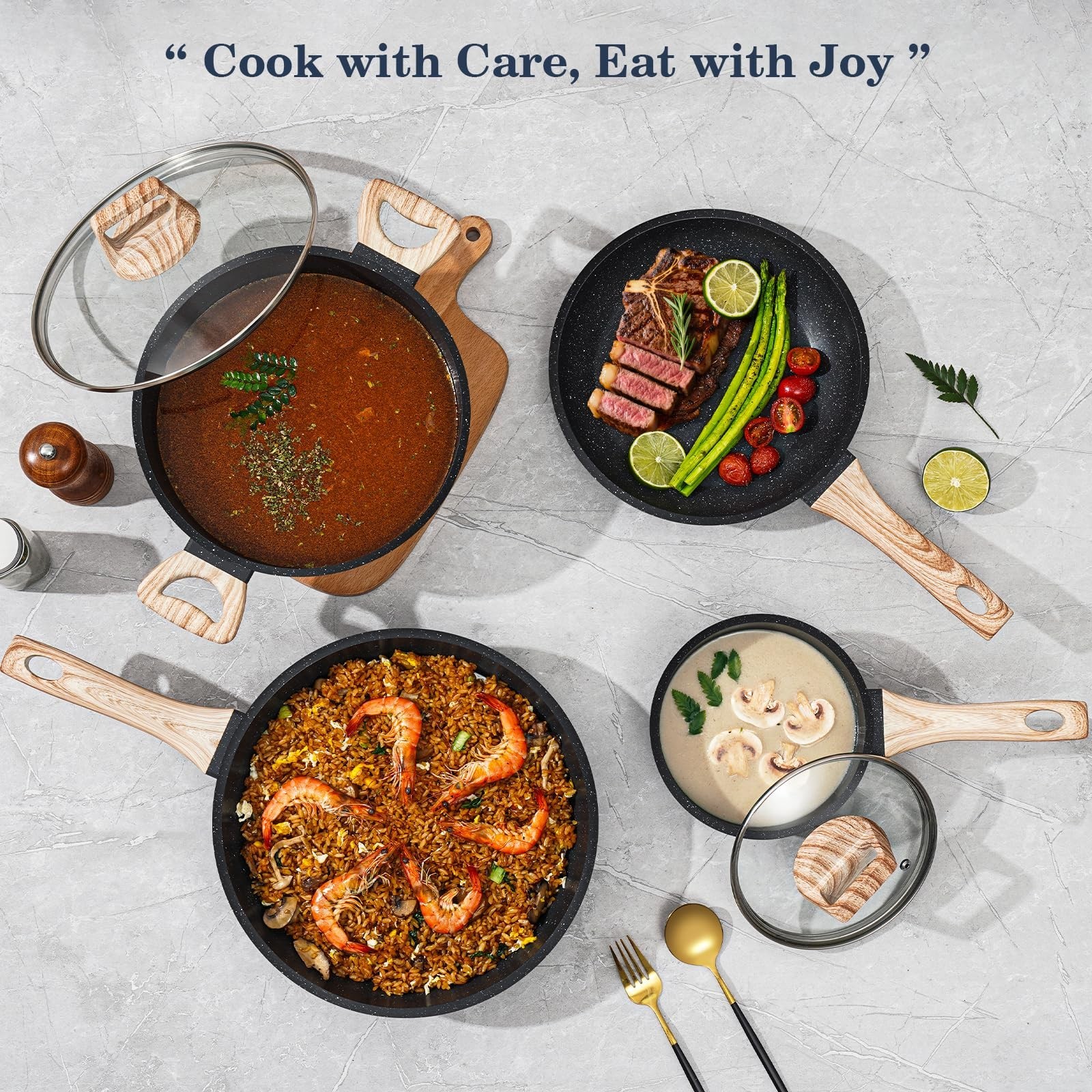 12-Piece Non-Stick Granite Cookware Set | Induction Safe, Healthy & PFAS Free