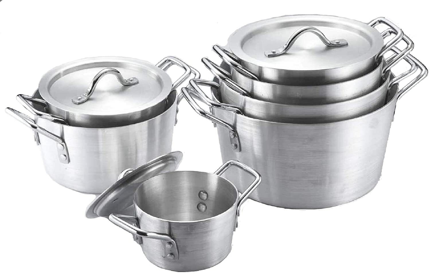 Aluminum Cookware Set 7 Pieces Pots Pans 1.5,2.75,3.75,4.75,5.5,7.0,10 QT Set