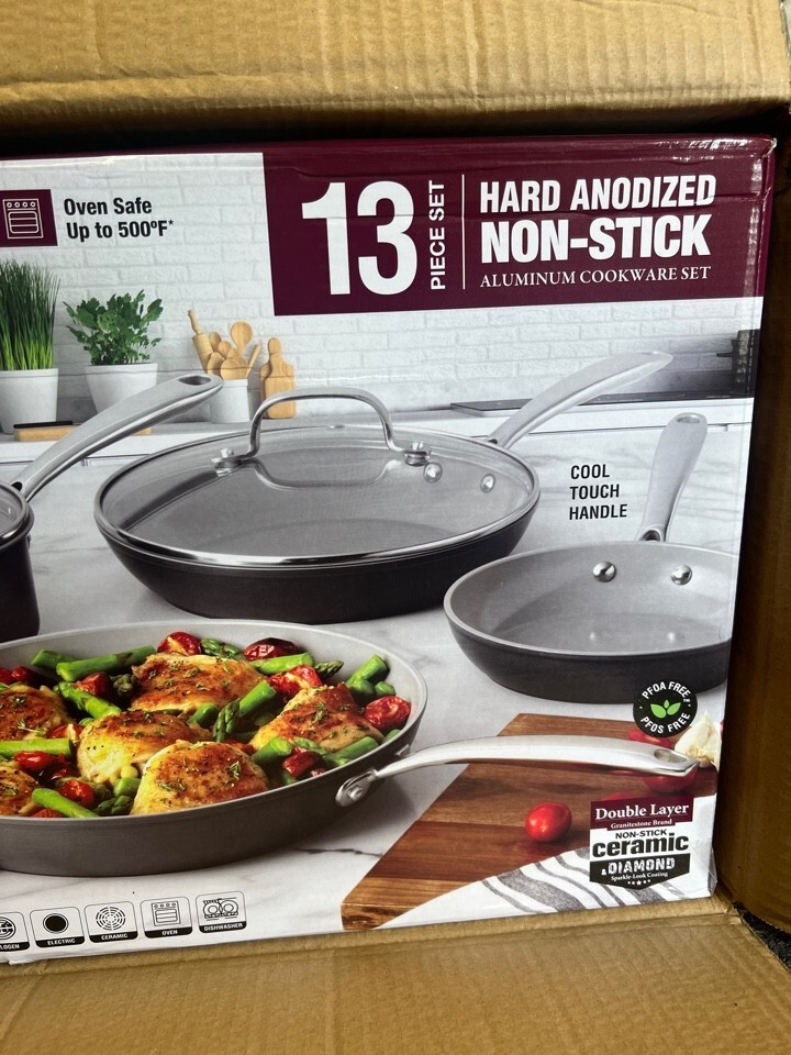 Granitestone Diamond PRO Non Stick Hard Anodized Aluminum 13 Pieces Cookware Set