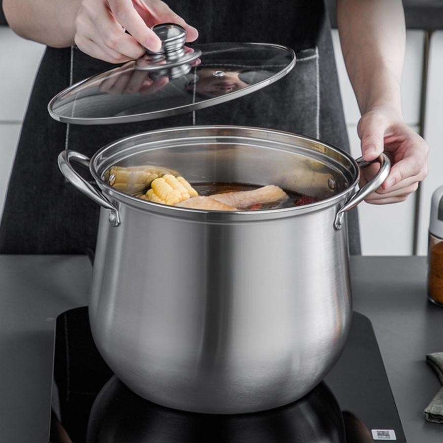 1pc Durable Large Stainless Steel Stock Pot – Ideal for Soups, Stews, and More