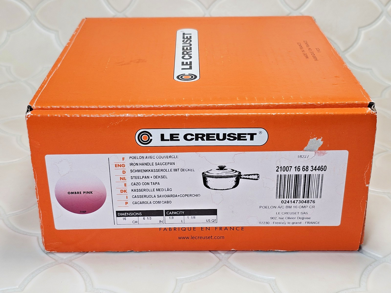 Le Creuset Ombre Pink Saucepan 16cm Cast Iron w/ Lid Display Only Enamel Damage