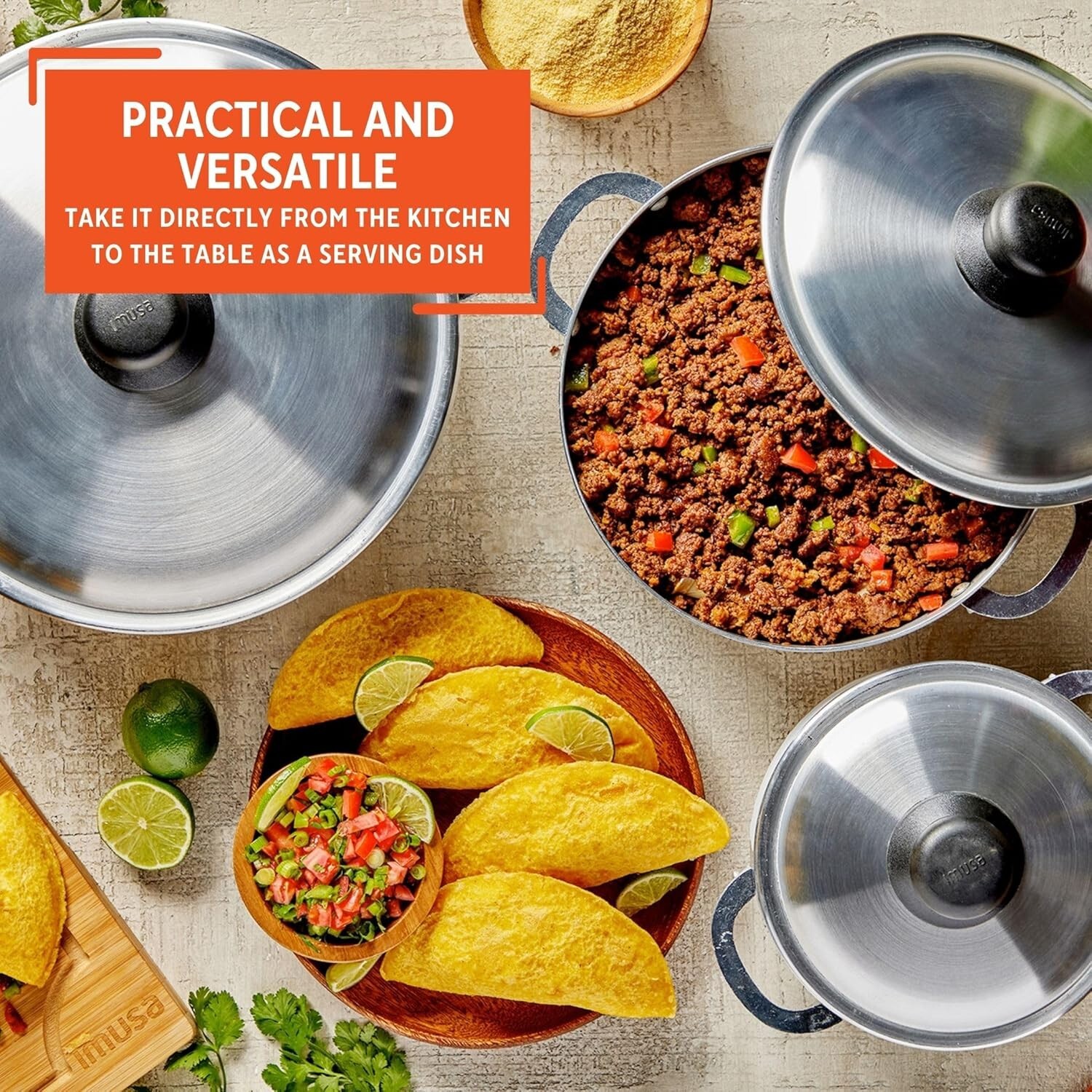 3-Piece Natural Aluminum Caldero Set (1.6/3.2/4.6 Qt) – Elegant Cooking Solution