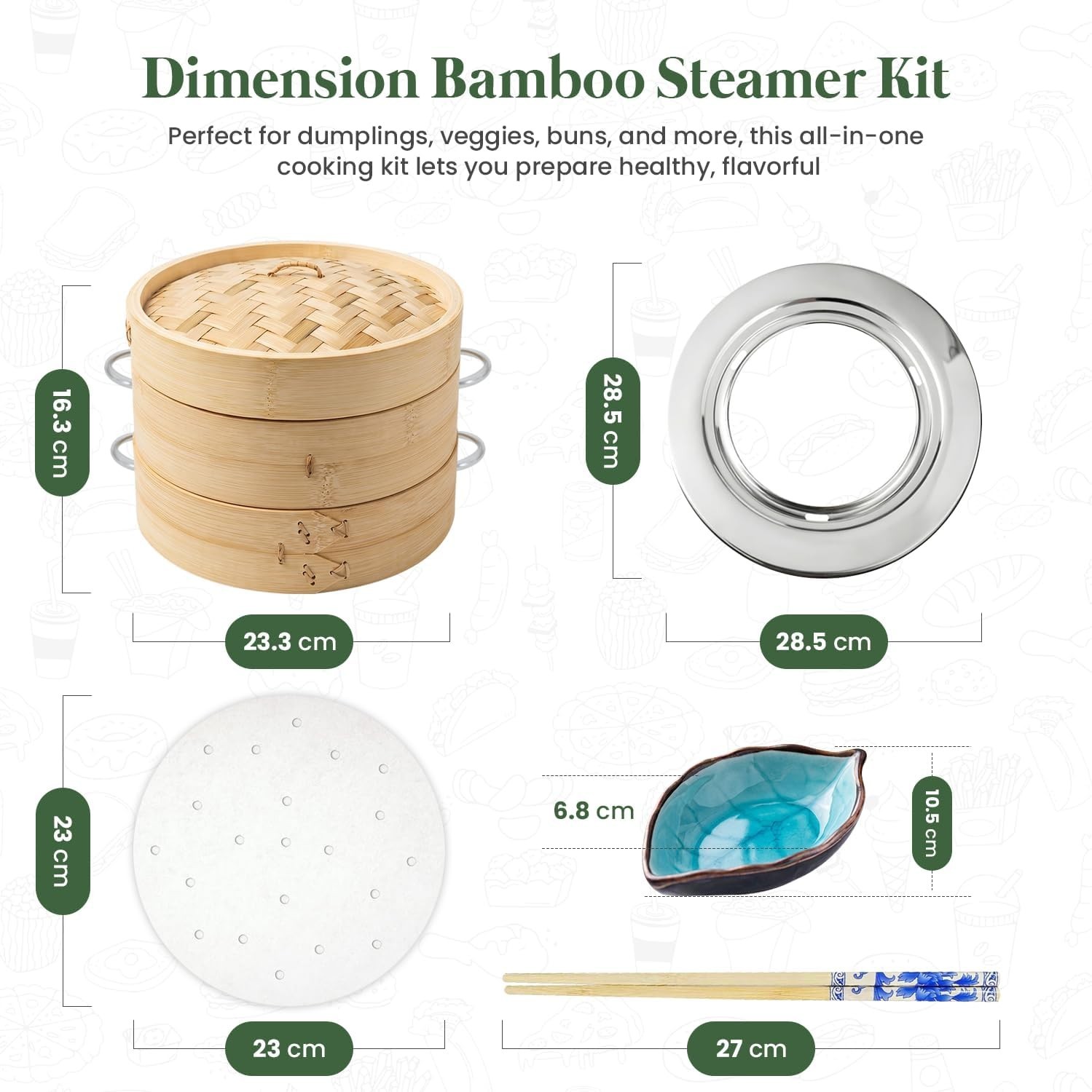 Lightweight Food Steamer Baskets Eco-Friendly Bamboo Steamer for Steaming