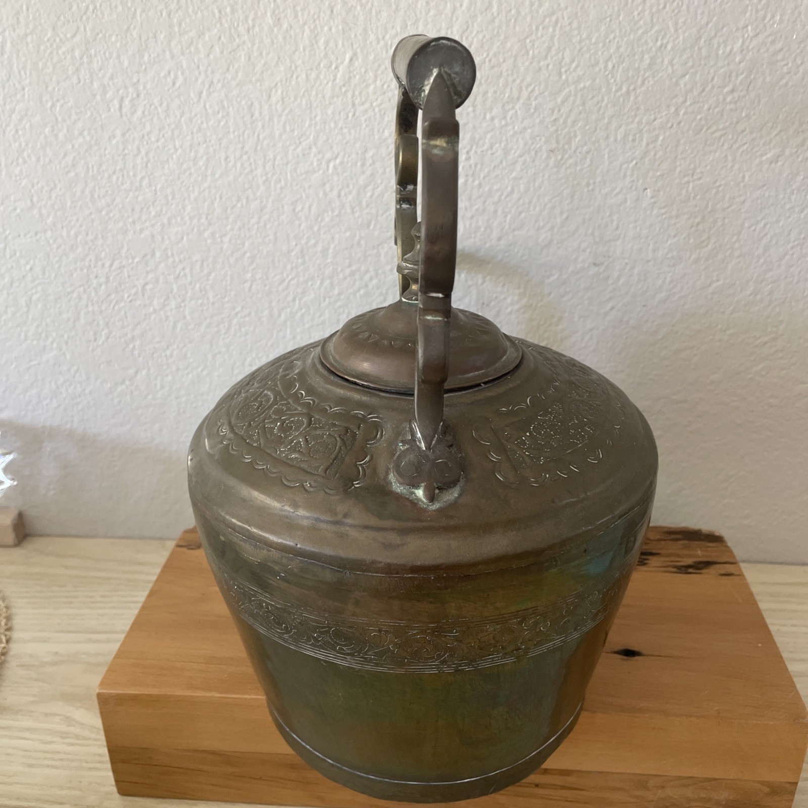 Kettle Teapot Early 20th Century French England Country Brass Sz L 11”H Engraved