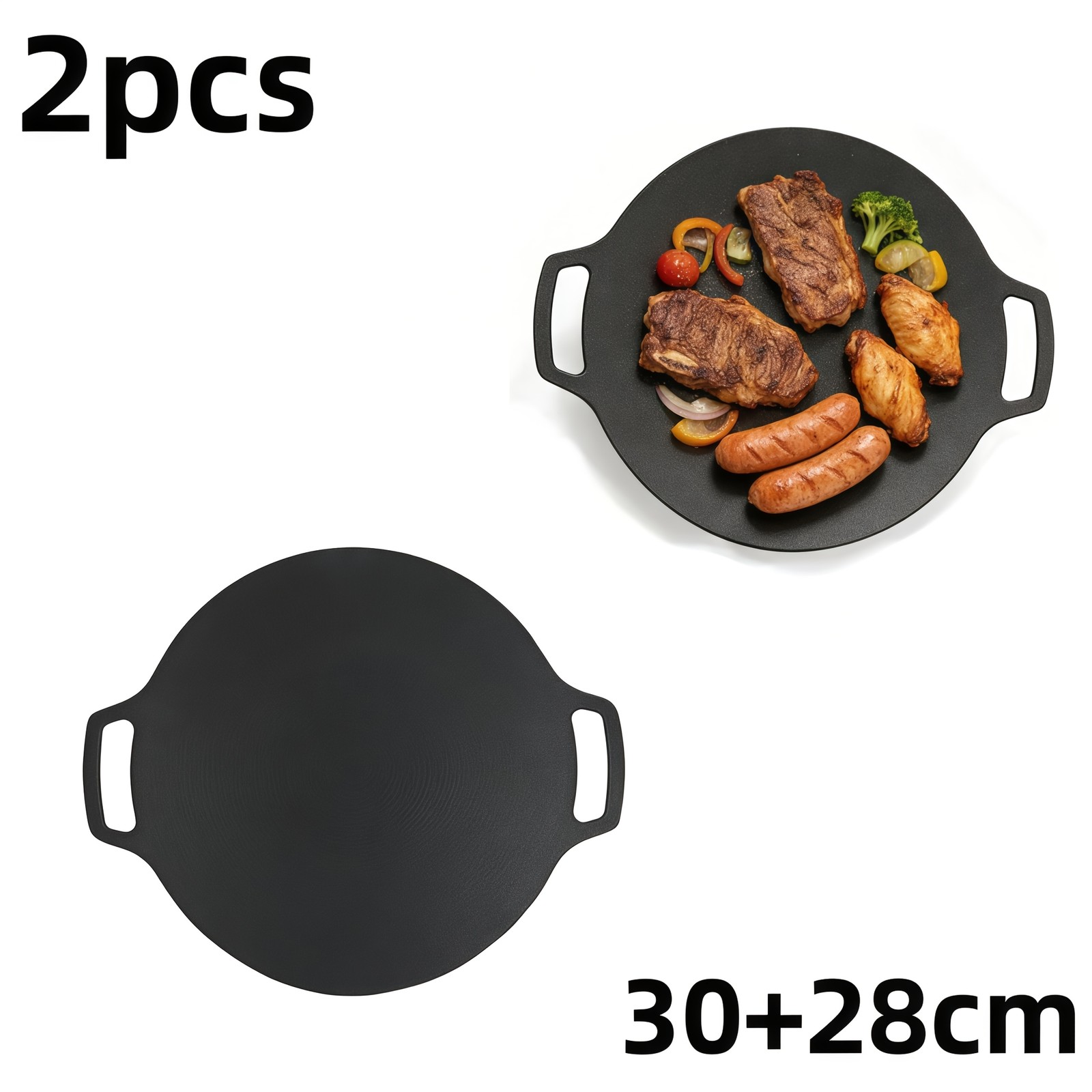 4/2pcs Korean BBQ Grill Pan Round Griddle, Non-Stick Cast Iron