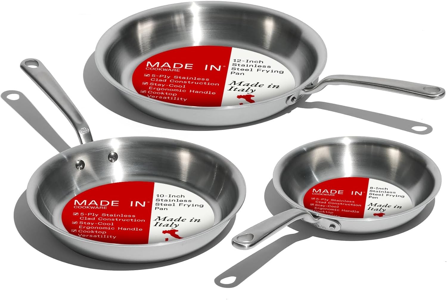 Made In 3-Piece Stainless Frying Pan Set 8 10 12in
