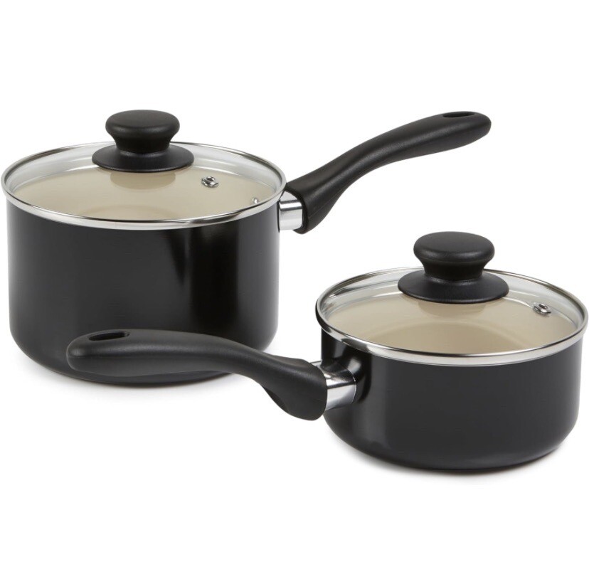 Amazon Basics 11-Piece Pots and Pans Ceramic Cookware Nonstick Set – Black/Cream