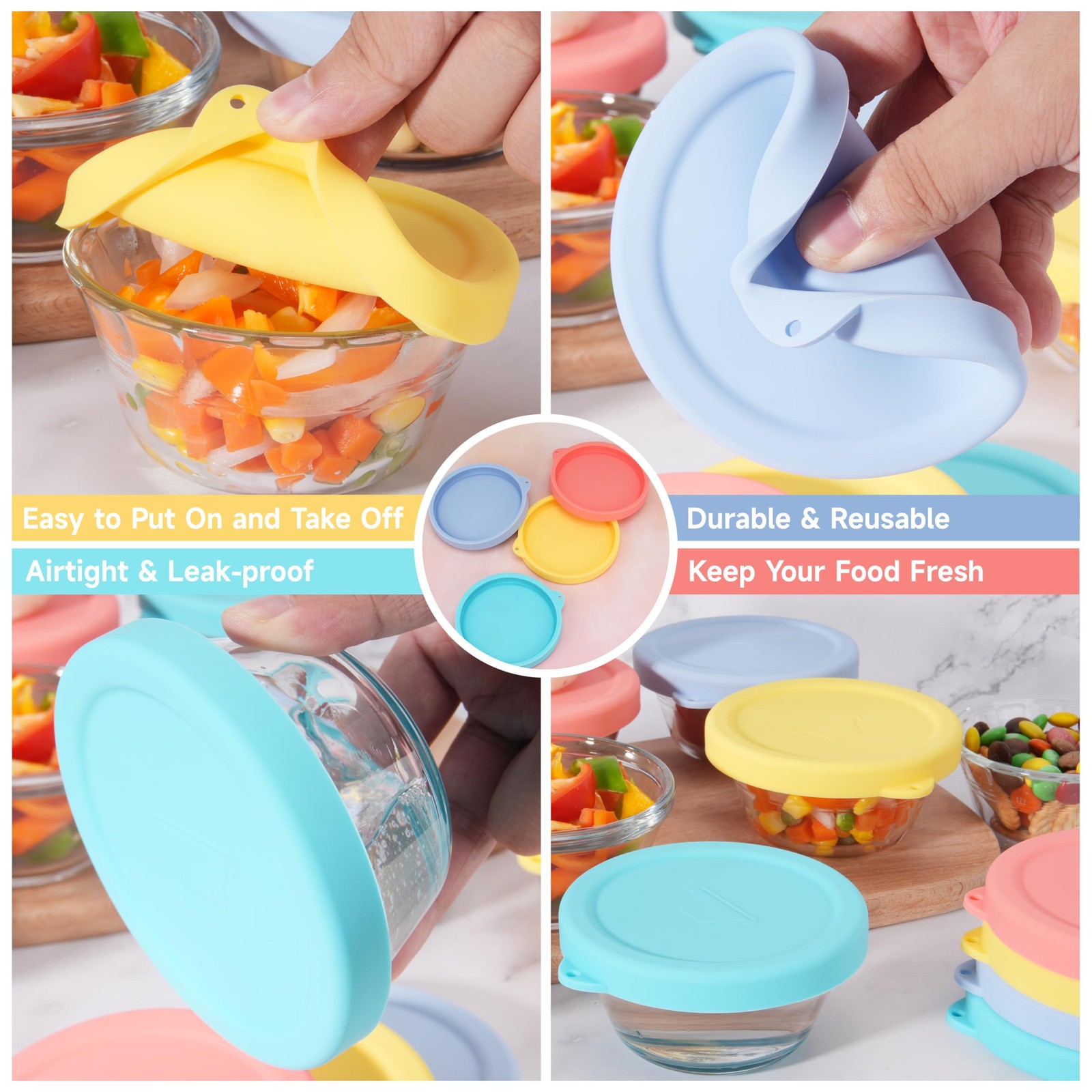 4 PCS Silicone Replacement Lids for Pyrex and Anchor Hocking Glass Custard Cu