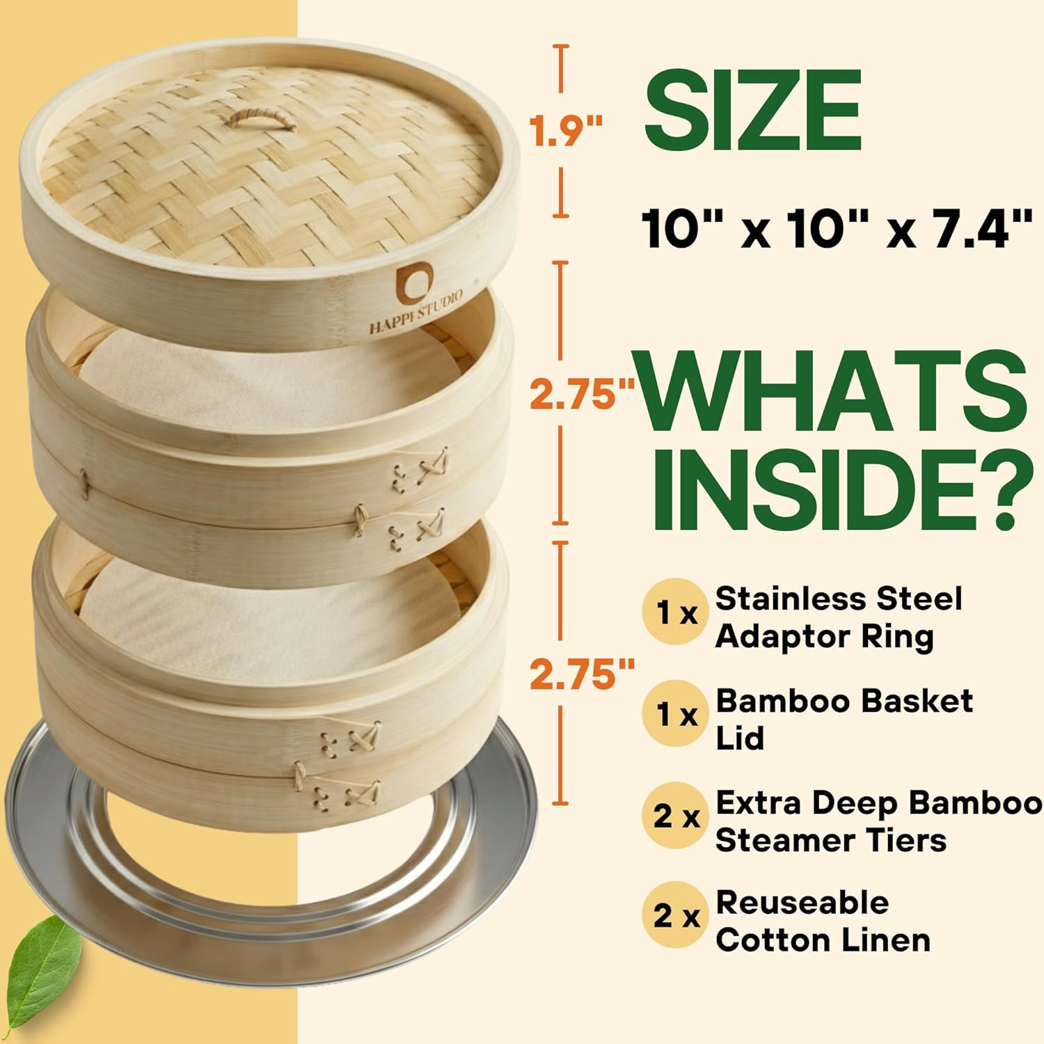 Bamboo Steamer Basket Set – 10 Inch Large Dumpling 2 Tier for Pots – Asian Cooki