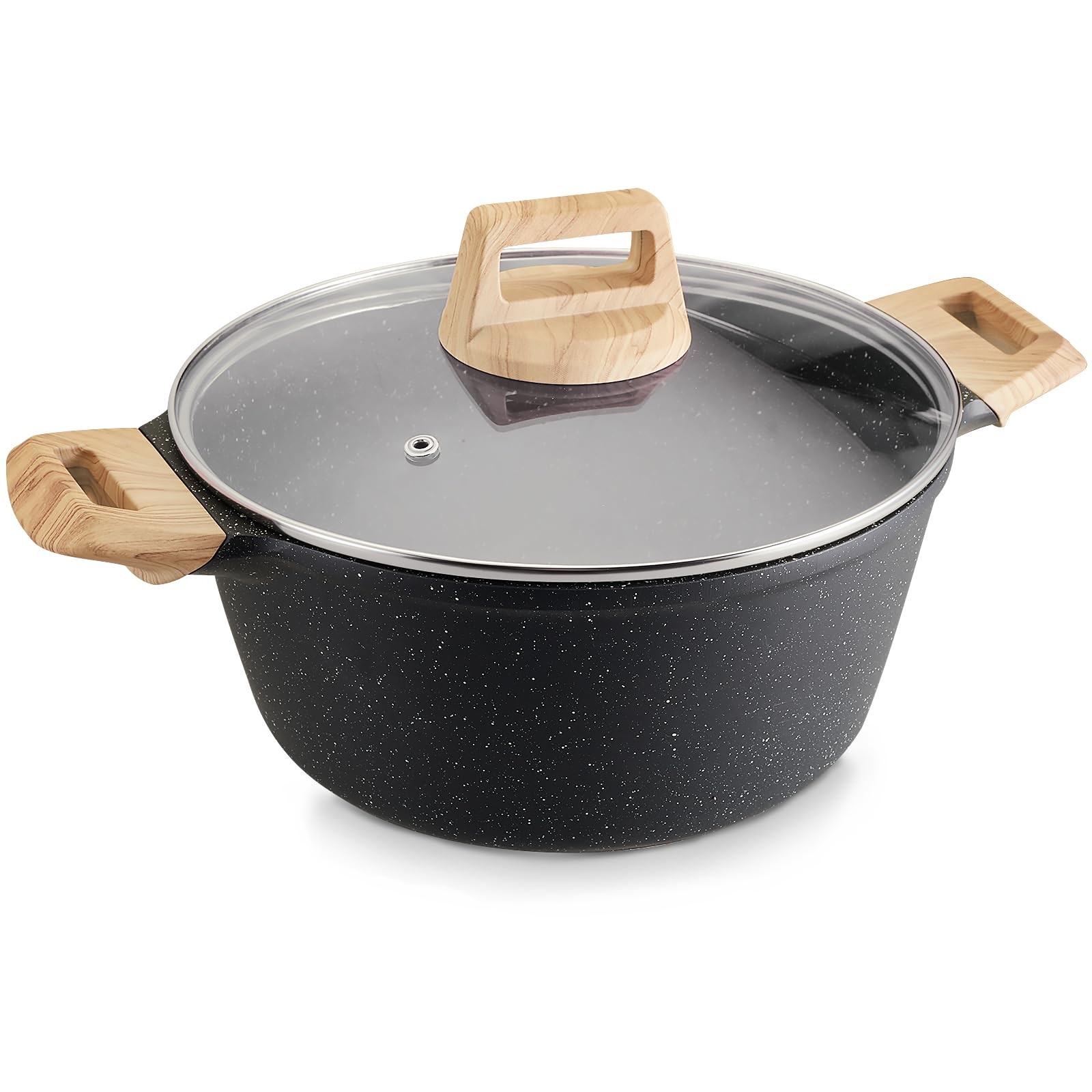 Gray Granite 4L 4.23Qt Quick Induction Nonstick Casserole Stock Pot Lid