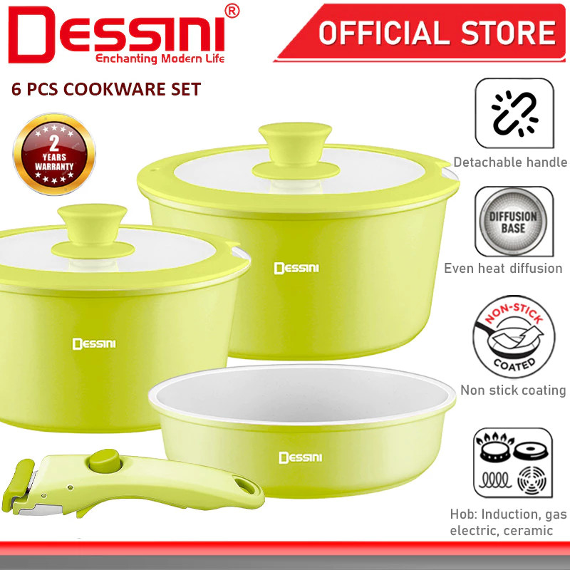 DESSINI ITALY iRMZ-6-S Non Stick Granite Cooking Pot Frying Pan Cookware 6 pcs