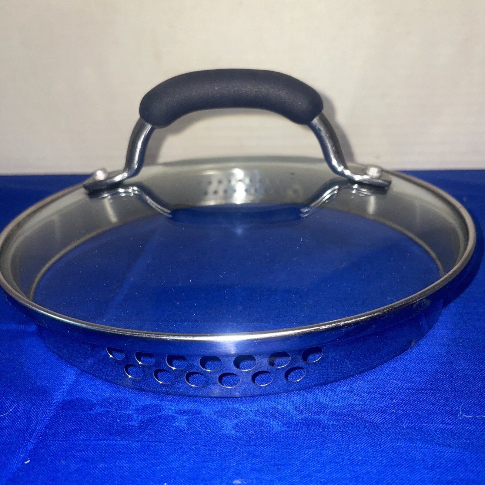 7”Strainer Lid/metal Handle With Black- Dark Blue Silicone – Estate Find