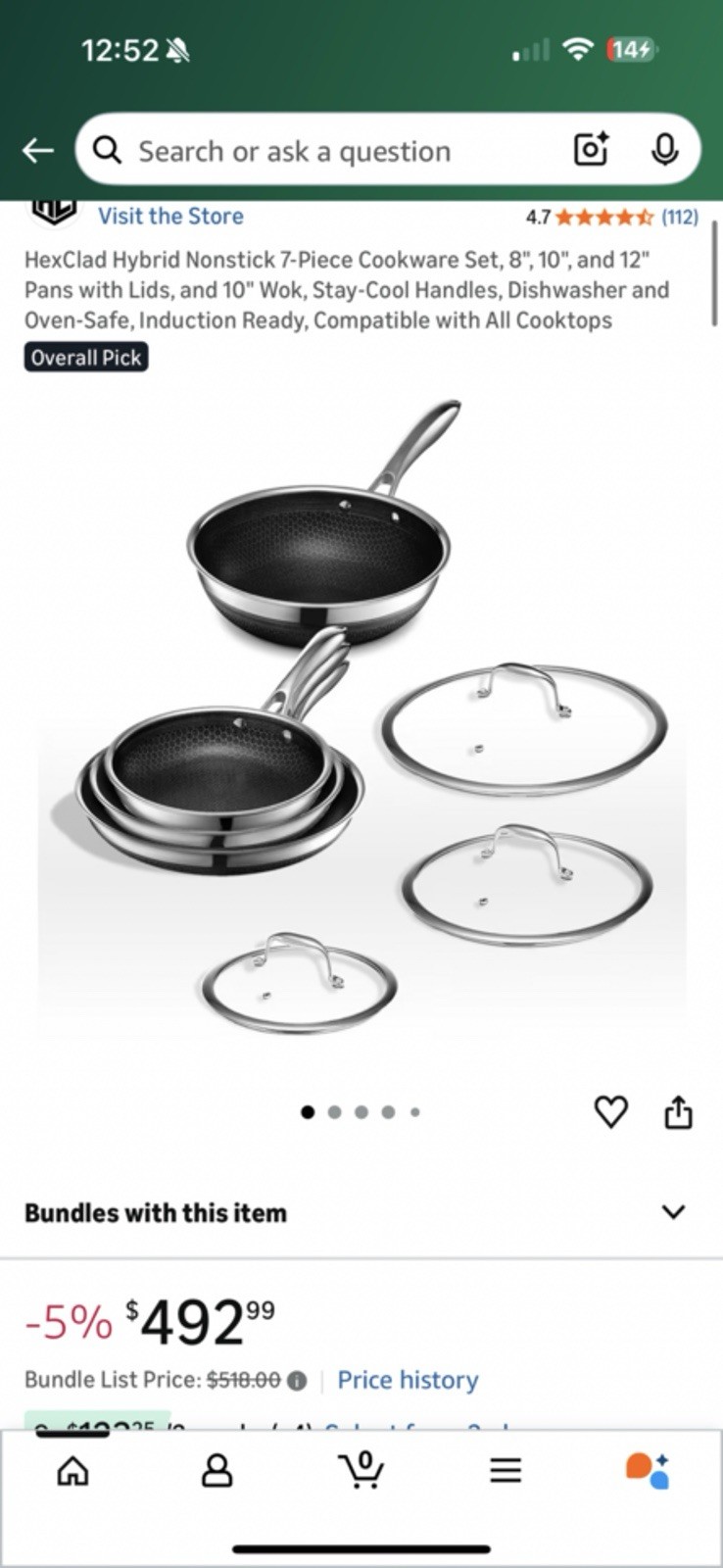 HexClad Hybrid 7-Piece Cookware Fry Pan Set 8” 10” 12” Inch W/ Lids & 12” Wok