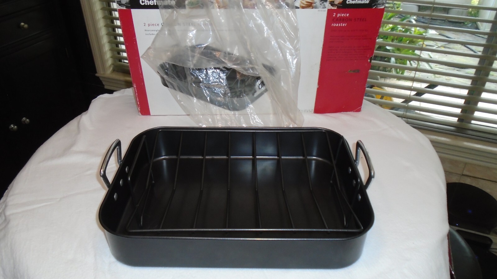 NEW Nonstick Roaster with Rack Carbon Steel Handles NOS 18 1/8″ x 12 1/2″ x 5″