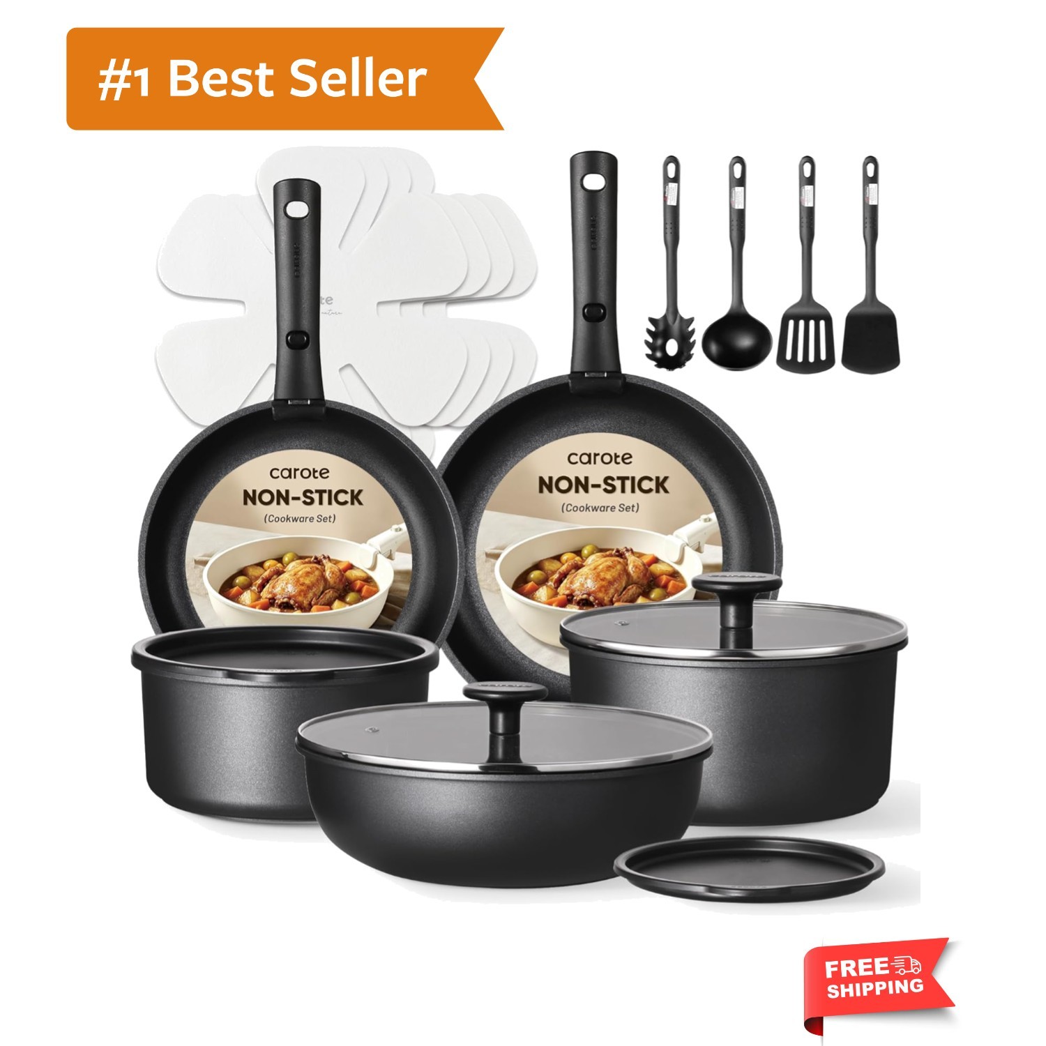 19Pcs Pots and Pans Set Non Stick, Cookware Set Detachable Handle, Nonstick I…