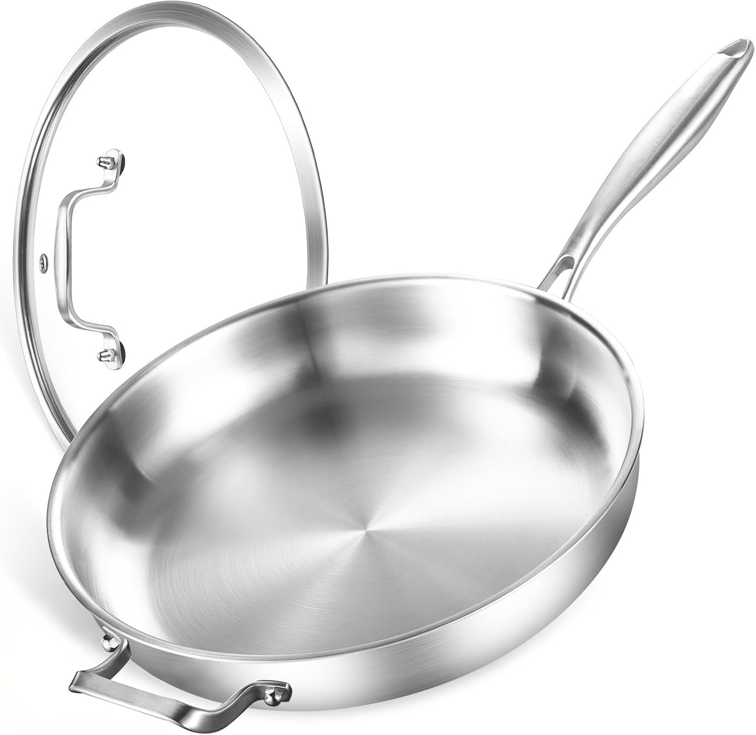 DELARLO Stainless Steel Pan 14-Inch, Large Frying Pan with Lid, PTFE & PFOA Free