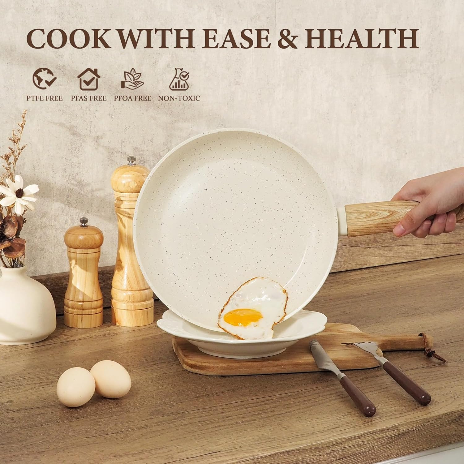 26Pcs Nonstick Ceramic Cookware Set with Utensils – Cream White