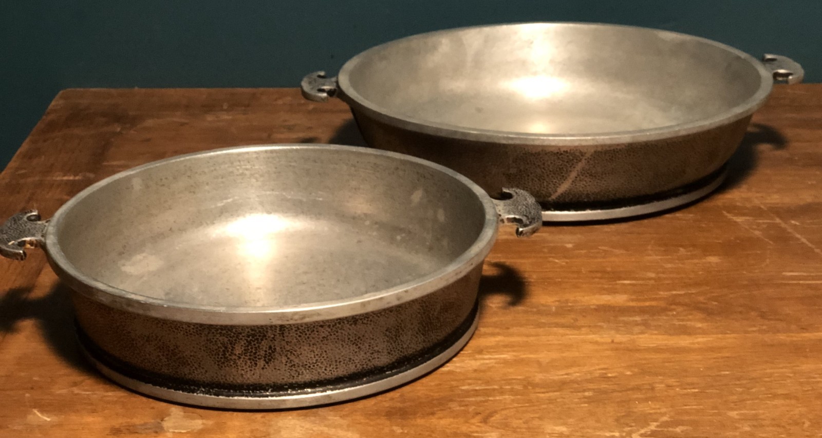 Two Vintage Guardian Service Hammered Aluminum Cookware Casserole Frying Pans