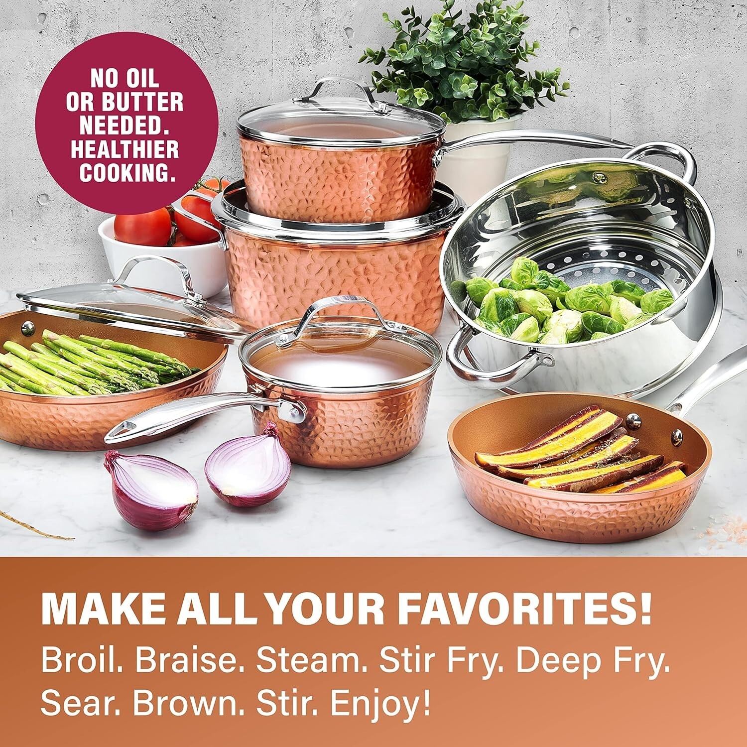 Gotham Steel 15-Piece Cookware Set – Hammered Copper (2984)