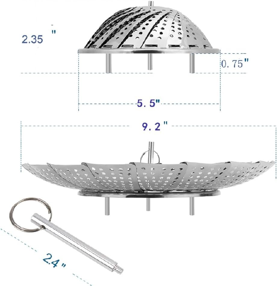 Compact Stainless Steel Vegetable Steamer Basket – Easy to Clean, 5.5″-9.2″