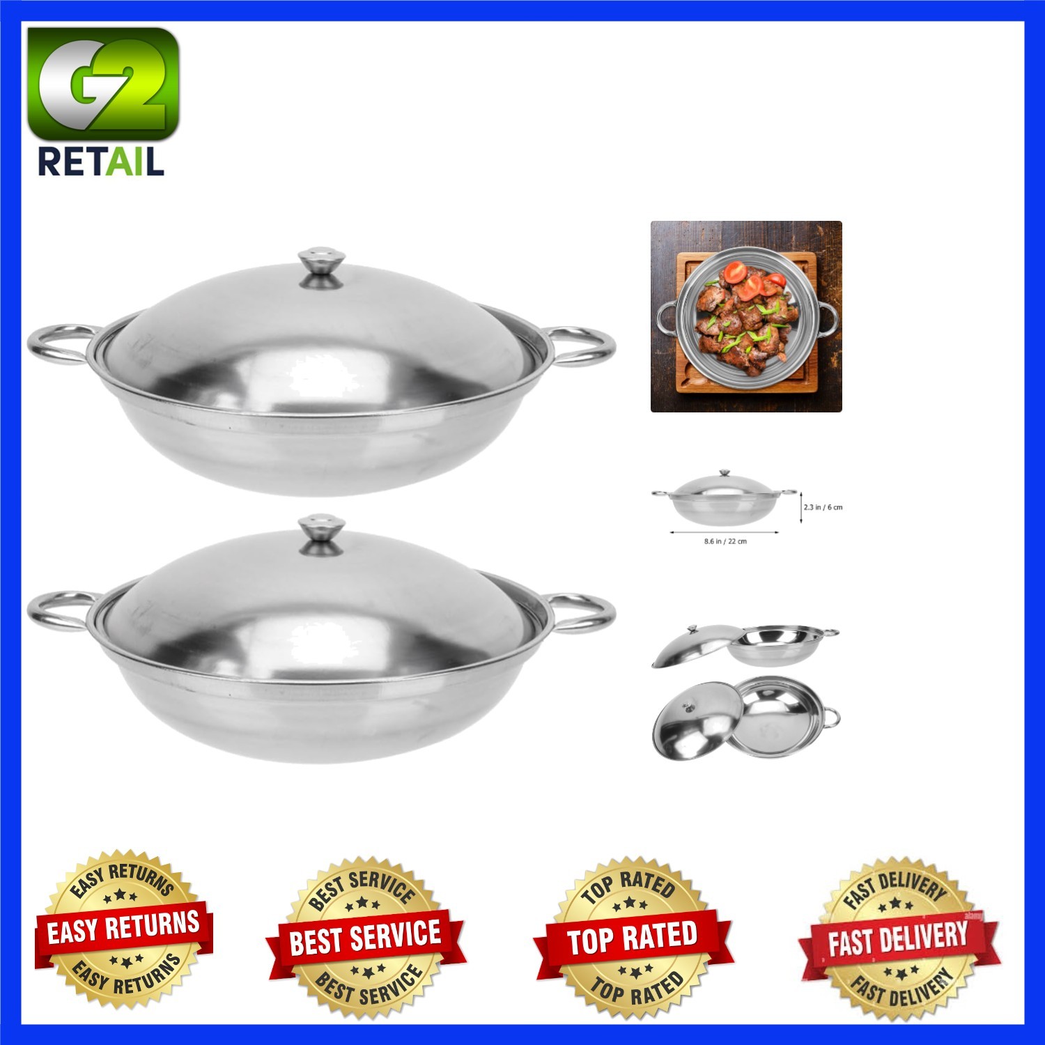 Versatile 8.66 Inch Cooking Pot – Stainless Steel, Heat Resistant & Lid Included
