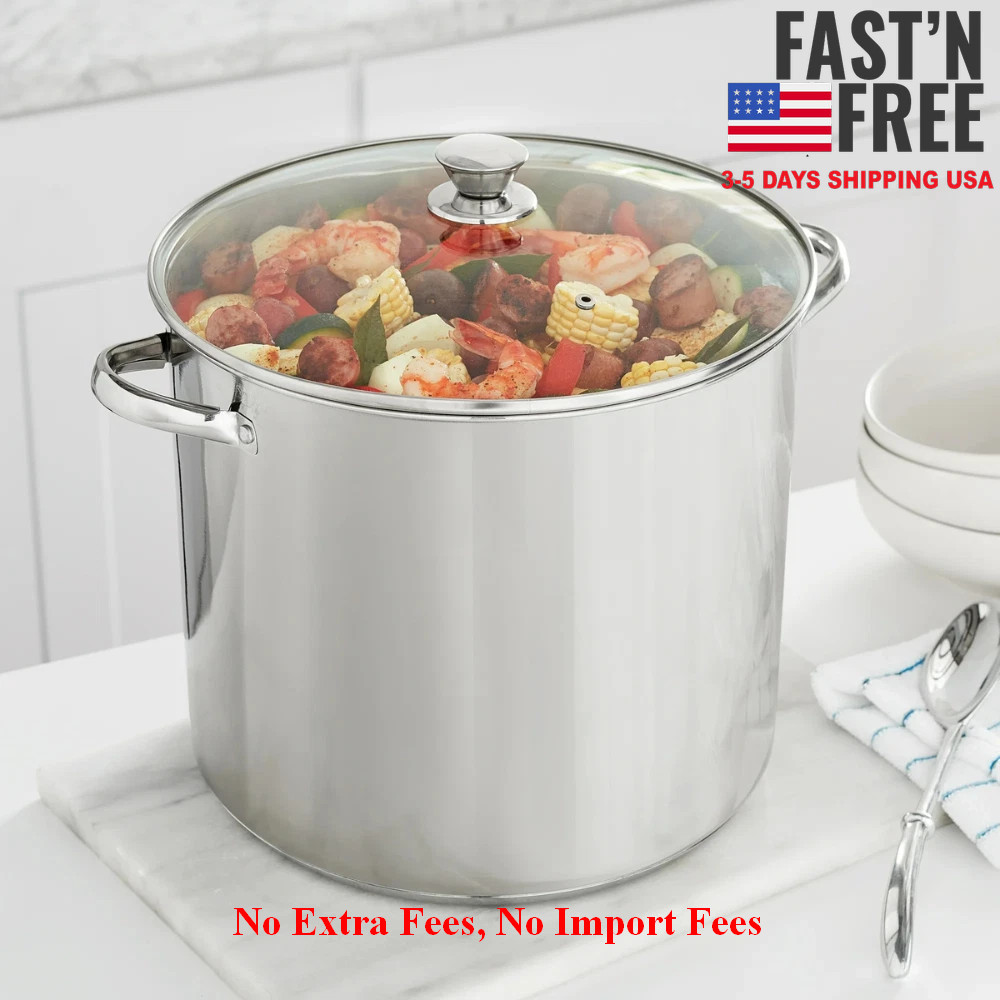 Mainstays Stainless Steel 20 Quart Stock Pot with Glass Lid Induction Compatible