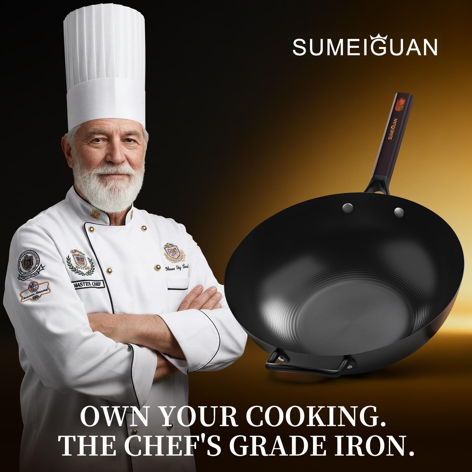 13.5″ Carbon Steel Wok Pan – Pre-Seasoned Flat Bottom Woks & Stir-fry Pans Ch…