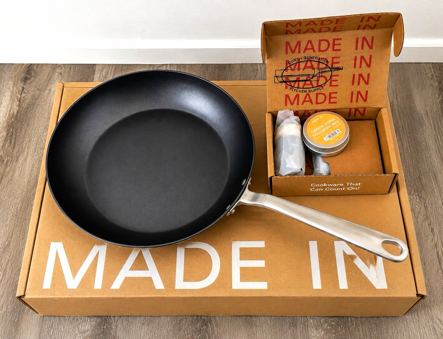 Made In 12in Non-Stick Frying Pan, Black/Silver Stainless Long Handle, Induction