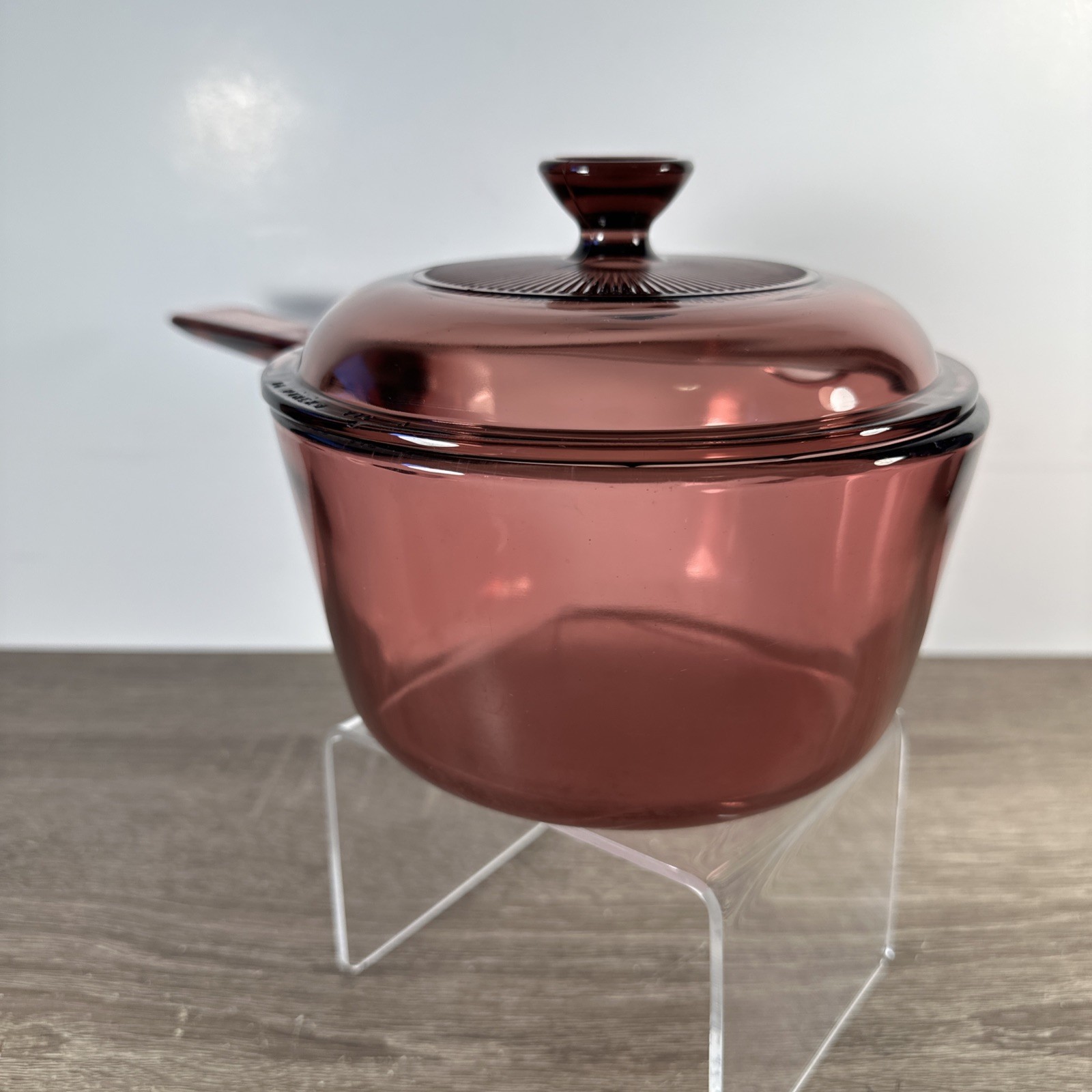 Vintage Corning Ware Vision Cranberry 1.0 Liter Saucepan with Spout Pyrex Lid