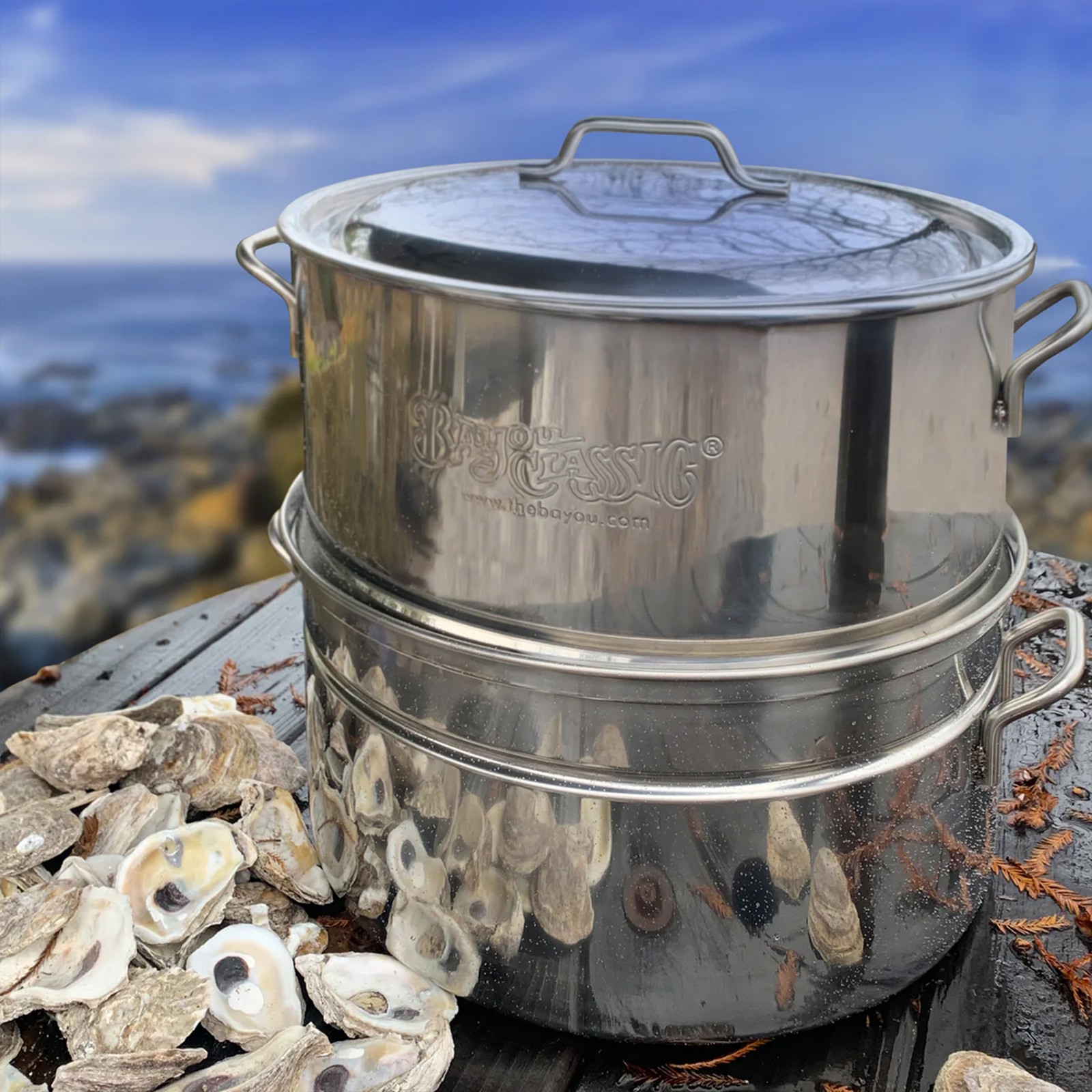 Bayou Classic Stainless Oyster Steamer, Large Seafood Vegetable Steaming Pot Lid