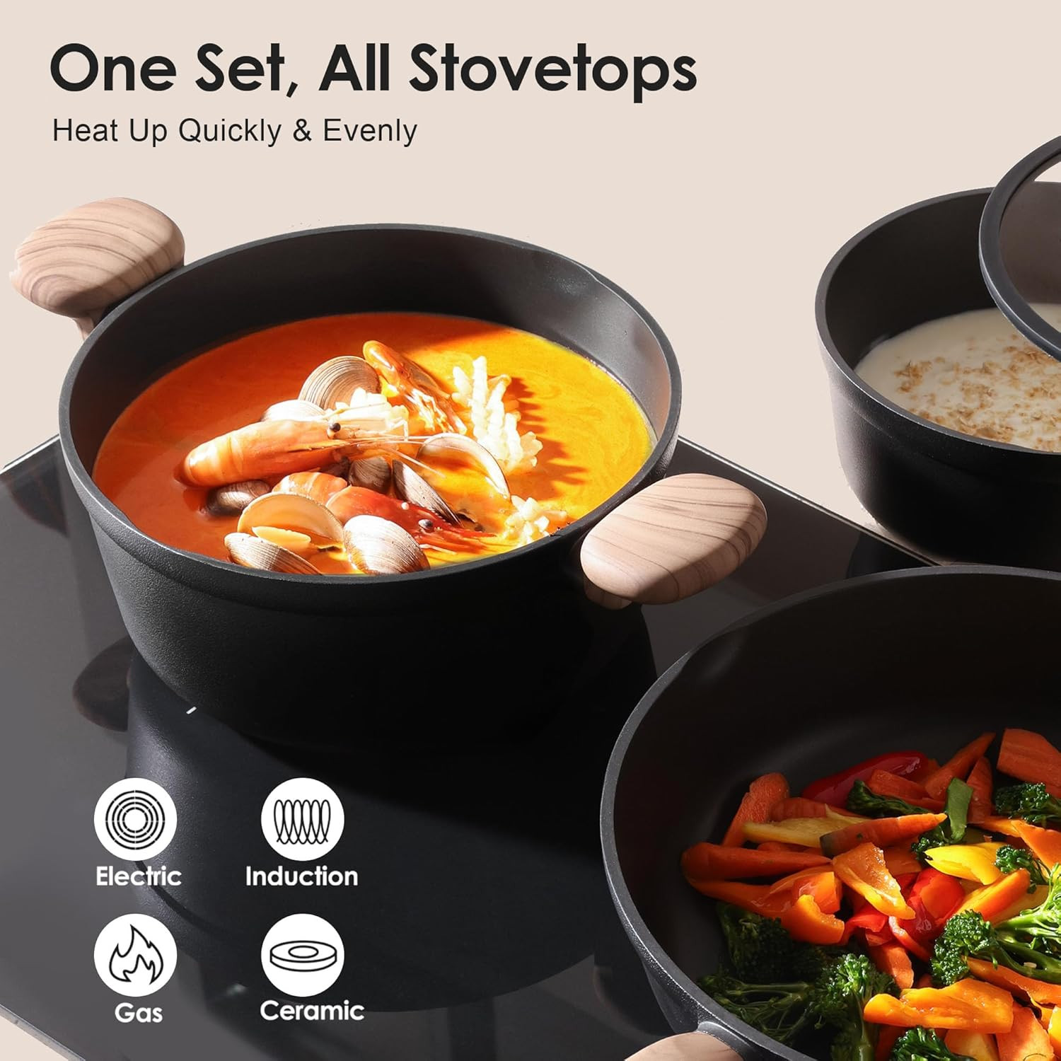 Nonstick Pots and Pans Set 17Pcs, Healthy Induction Cookware Set, Kitchen Cookin
