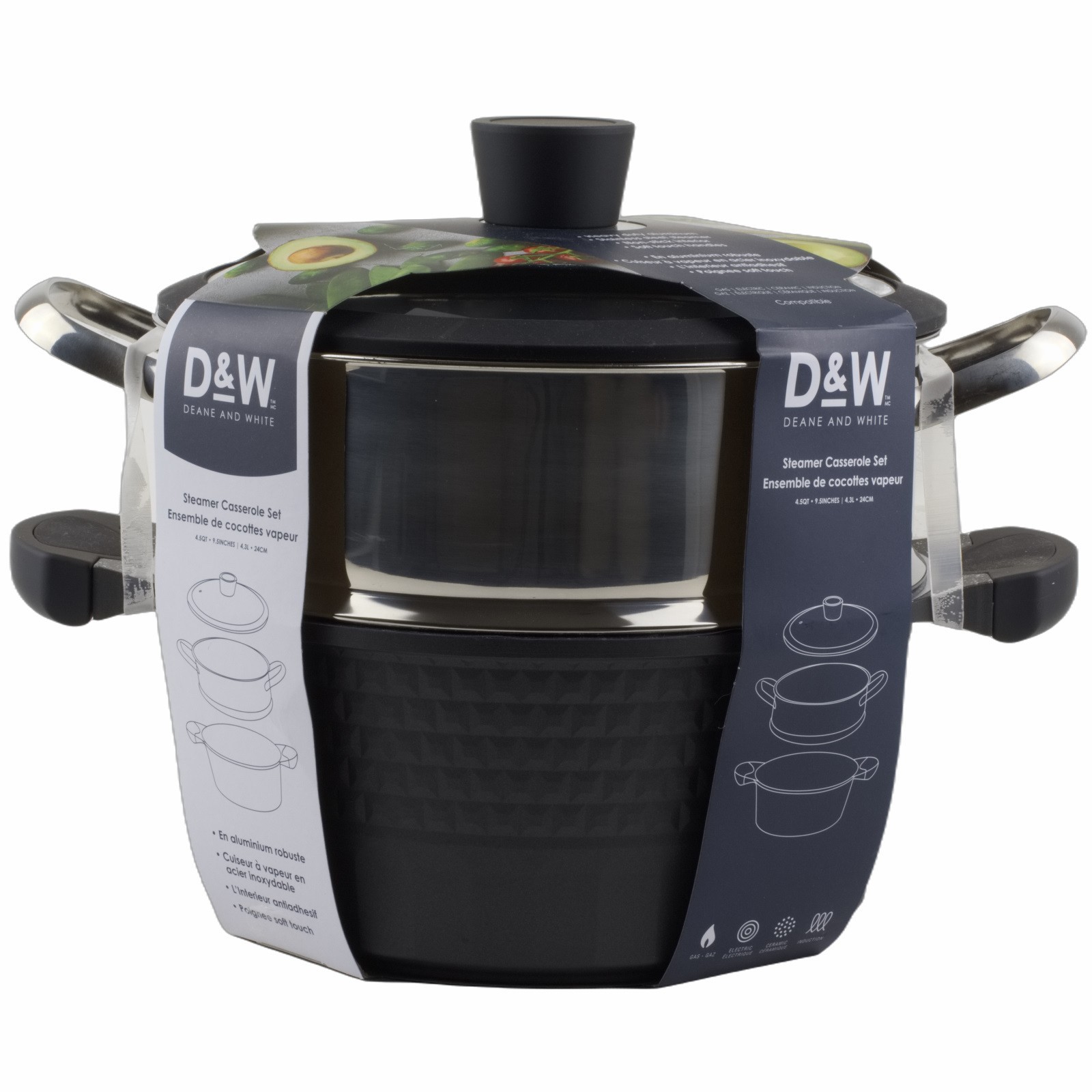 D&W Deane & White 9.5″ Steamer Casserole Set Pan Pot Lid 4.5 QT Black