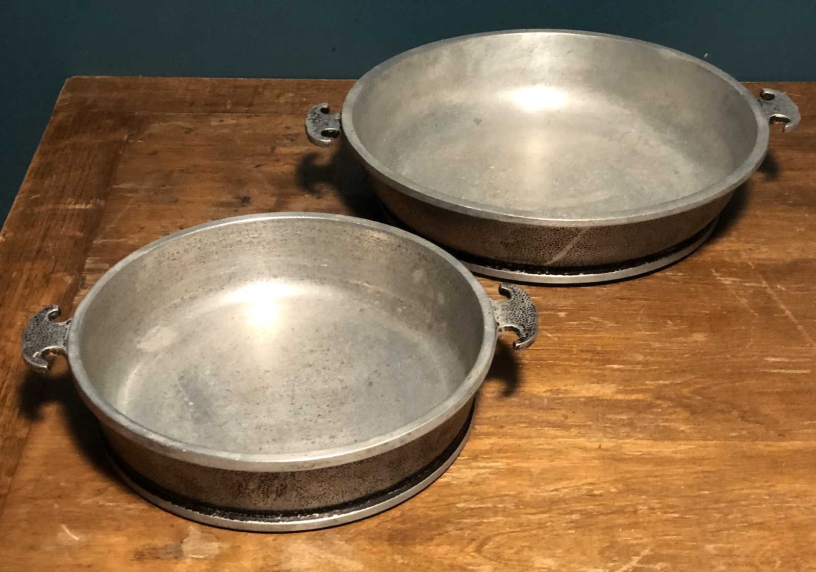 Two Vintage Guardian Service Hammered Aluminum Cookware Casserole Frying Pans