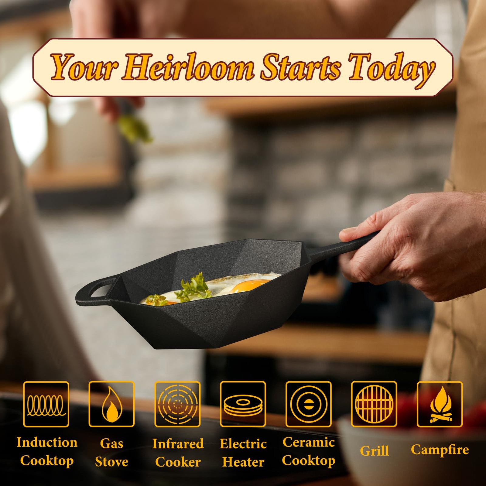 UKENEM Cast Iron Skillet with Lid,Pre-seasone Mini Small, Skillet-1